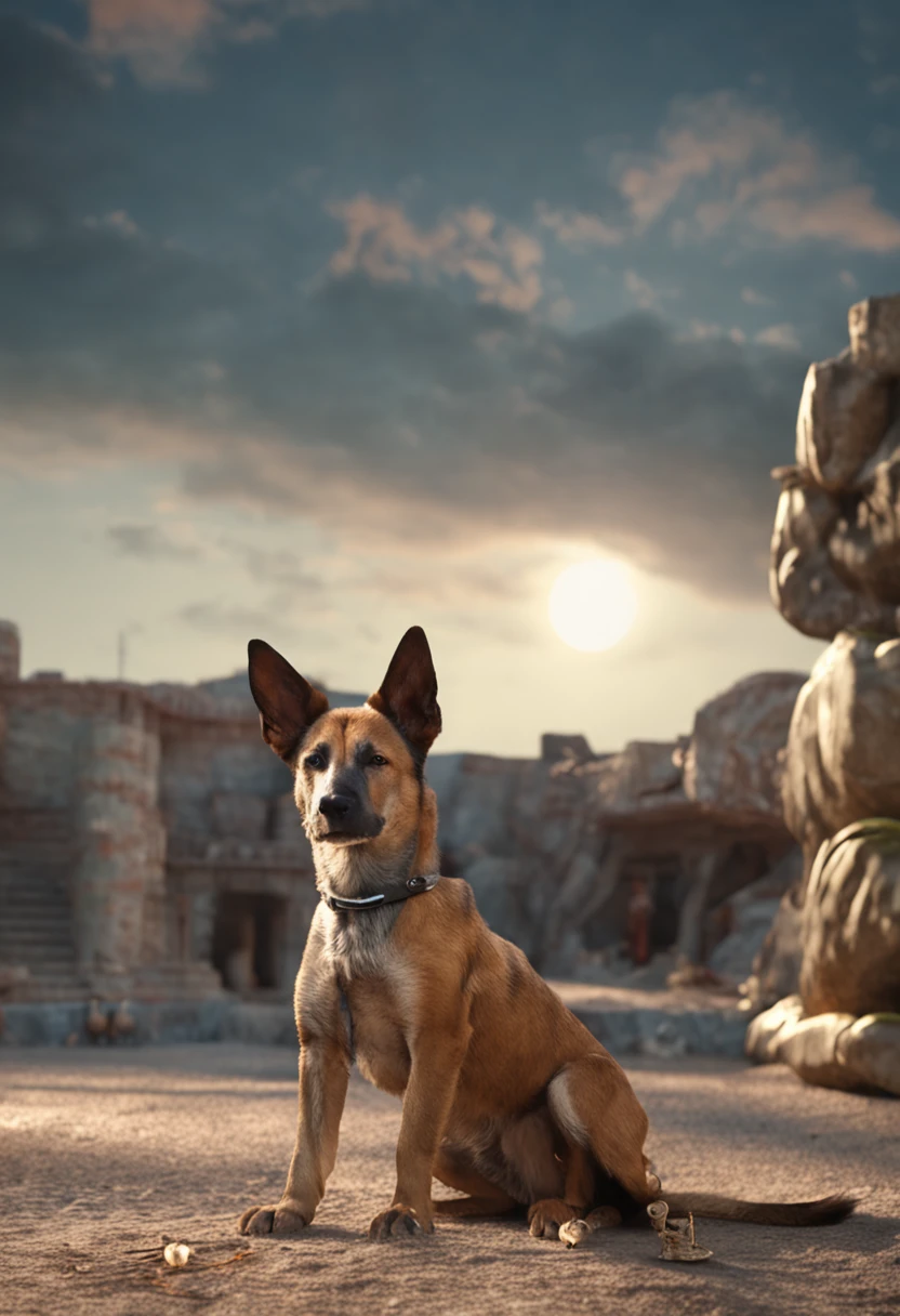 a dog, holding a katana, outside, realisticlying, The light and shadow are soft, extremy detailed, realistic raytraicing, Epic composition, (Complicated details), (Complex design, hyper-detailing:1.2), art stations, (tmasterpiece, best qualtiy), hyper HD, 32k --v6