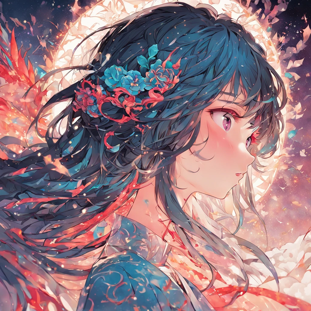 (White background:1.4),(Silhouette of a girl's head, Eyes closed, colorfull long hair, Oriental elements),(Chinese illustration:1.3,paper art:1.3, Quilted paper art:1.2),( reasonable design, Clear lines, High sharpness,Best quality, Very detailed, Masterpiece, movie light effect, 4K )