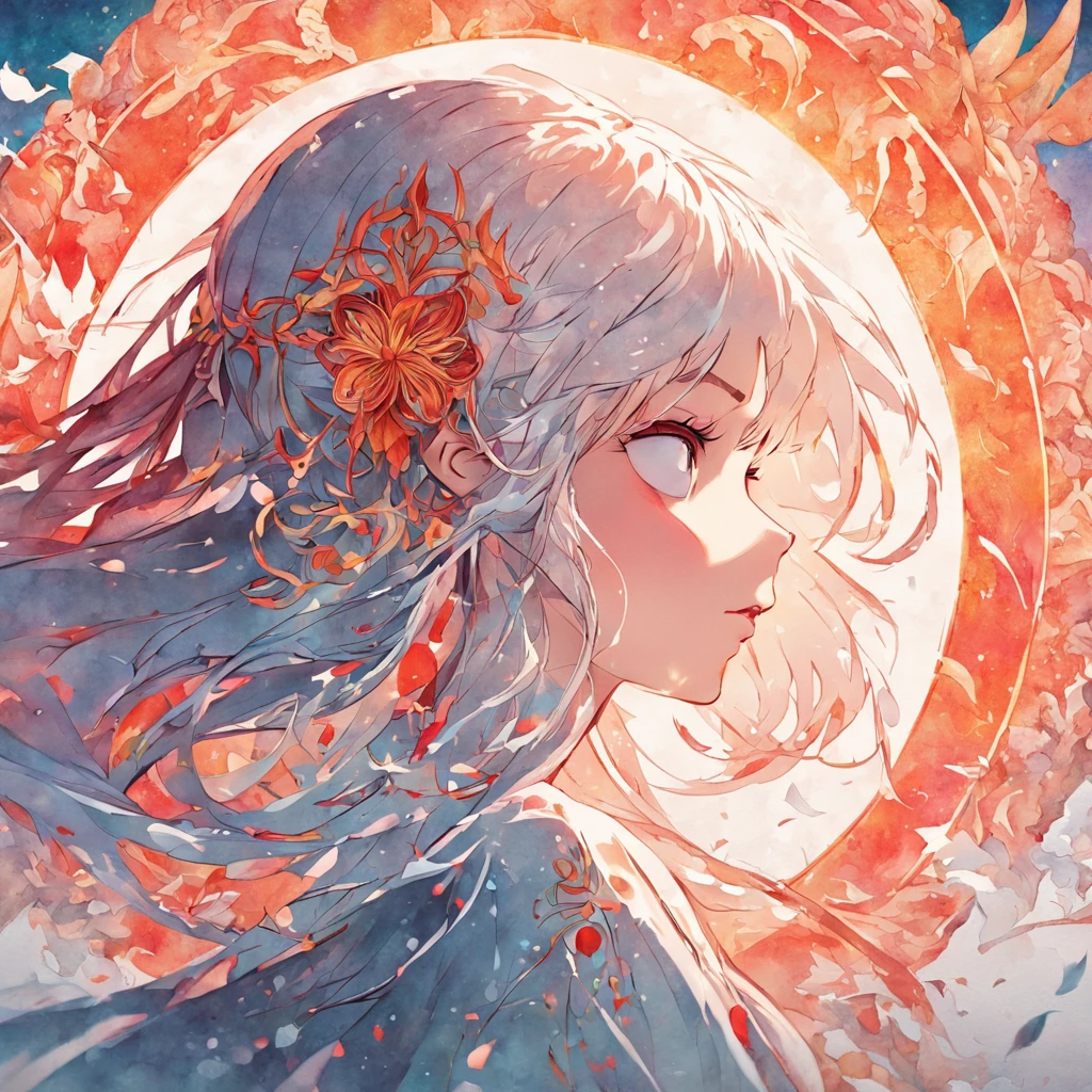 (White background:1.4),(Silhouette of a girl's head, Eyes closed, colorfull long hair, Oriental elements)，(Chinese illustration:1.3，paper art:1.3, Quilted paper art:1.2),( reasonable design, Clear lines, High sharpness,Best quality, Very detailed, Masterpiece, movie light effect, 4K )
