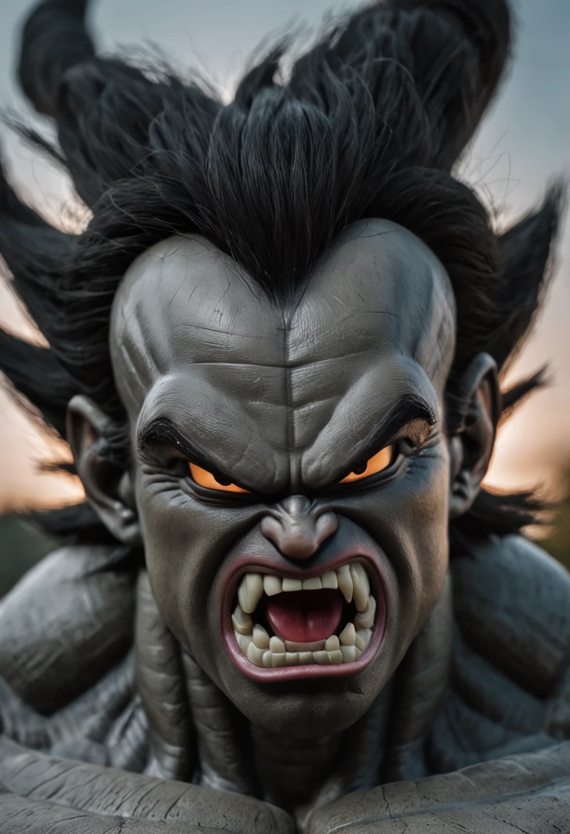 Dragon Ball Goku，Great ape，head portrait，Close-up，of a real，Facial features are carefully depicted，Realistic skin texture，Dark style，depth of fields，high light，Real light，Ray traching，oc rendered，Hyper-realistic，best qualtiy，8K，Works of masters，super-fine，Detailed pubic hair，Correct anatomy，sharp focus on eyes，Bokeh，Facial features are carefully depicted