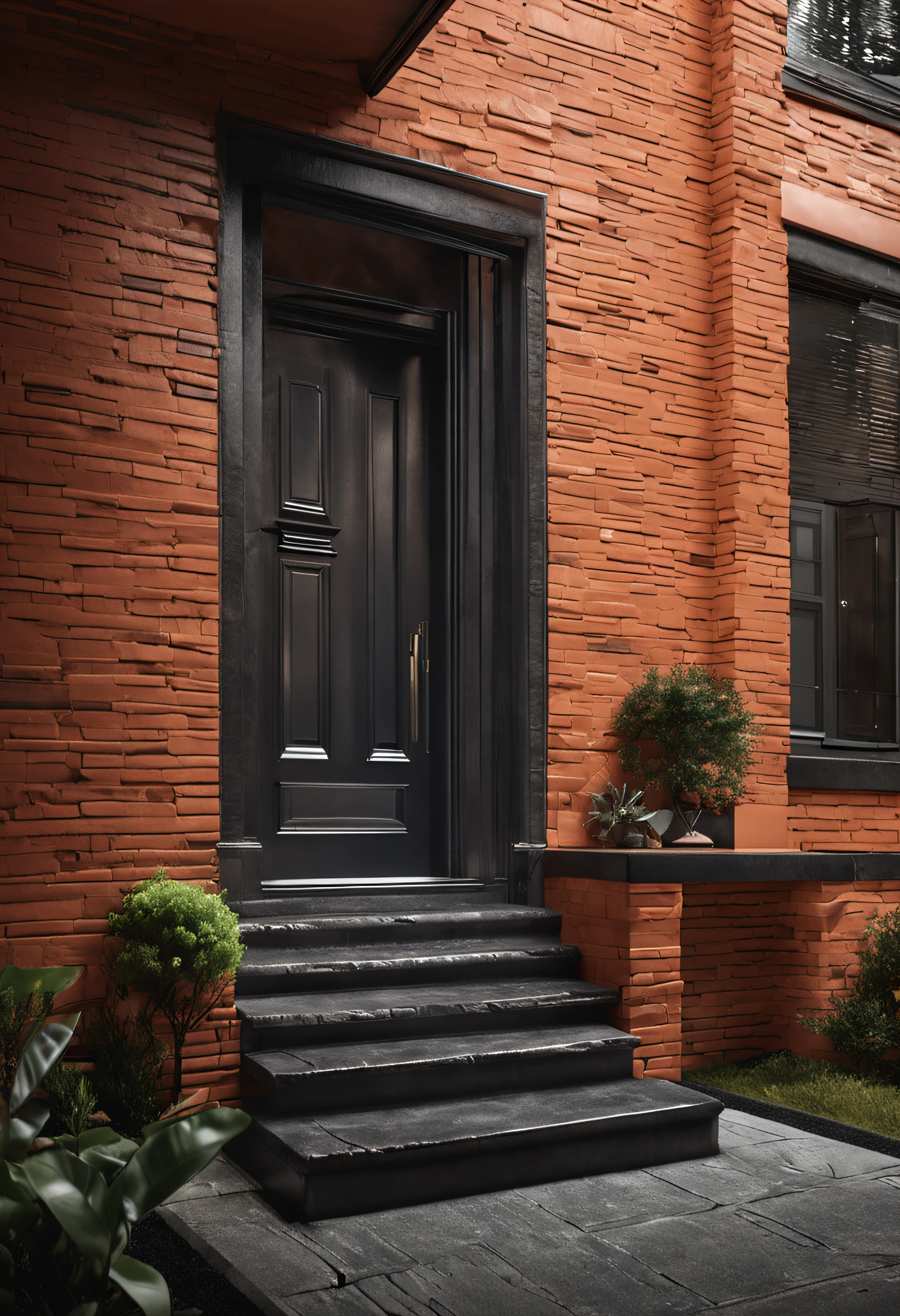 house, villa, gara door glass black, wall brick 3''x6"