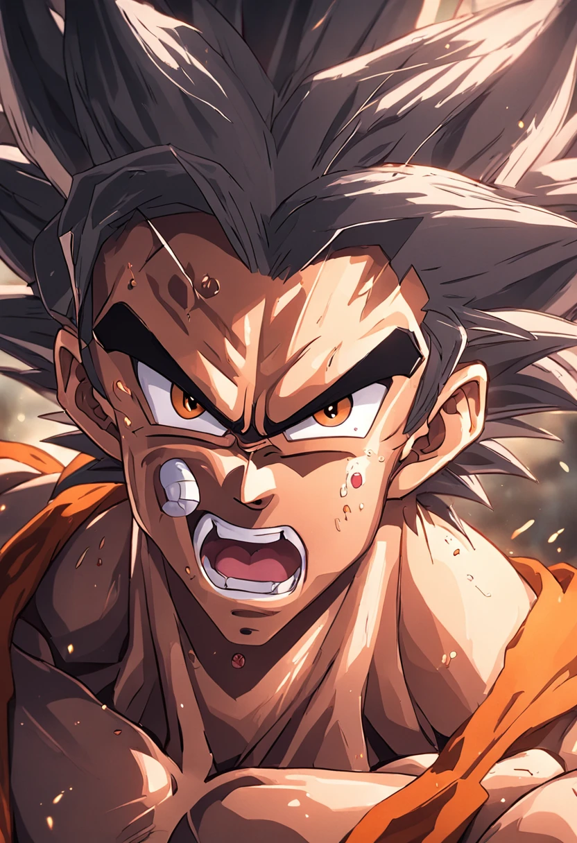Dragon Ball Goku，Great ape，head portrait，Close-up，of a real，Facial features are carefully depicted，Realistic skin texture，Dark style，depth of fields，high light，Real light，Ray traching，oc rendered，Hyper-realistic，best qualtiy，8K，Works of masters，super-fine，Detailed pubic hair，Correct ???????，sharp focus on eyes，Bokeh，Facial features are carefully depicted