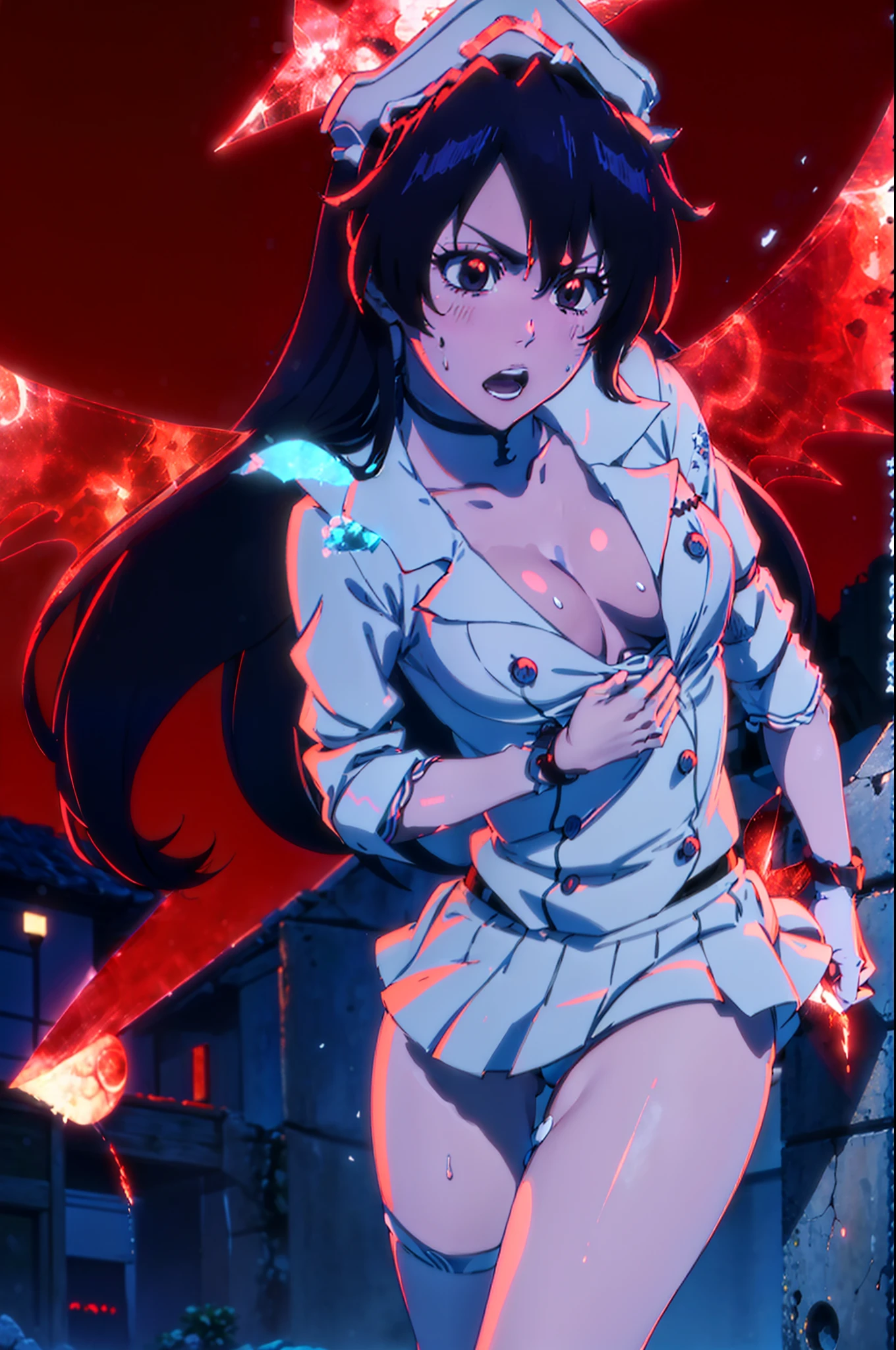 anime style, (masutepiece: 1.3), (max resolution: 1.2), (Ultra HDTV: 1.2), cinematric light, 8K resolution, Detailed anime eyes and skin, detailed facial features, , (Sharp Focus: 1.2）, (Focus on Face:1.2),Perfect Style、two womens, One is 19 years old、One is 25 years old、standing in bedroom、hugging each other and kiss、Exposed cleavage, Soft breasts, red blush,No bra,Hugs and deep kisses、Touching each other's buttocks、 full of sweat, Wet underwear、 anime eyes, White bra、White underwear、（detailed maid outfit:1.6）、Stockings、One has long blonde hair and green eyes、One is a long with black hair、Hide each other with your hands、Functional expressions, anime style, One has green/yellow light wings