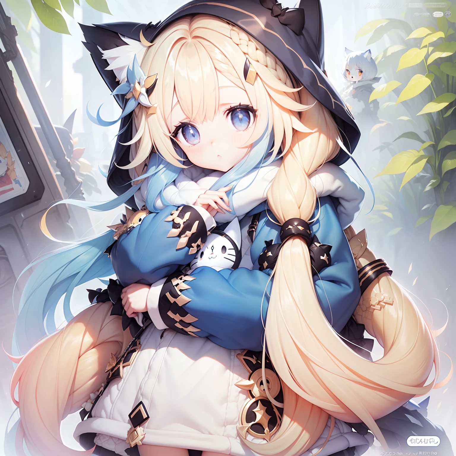 Cat ears yellow long hair dark blue eyes Migland dress loose oversized oversized slanted shoulder travel bag