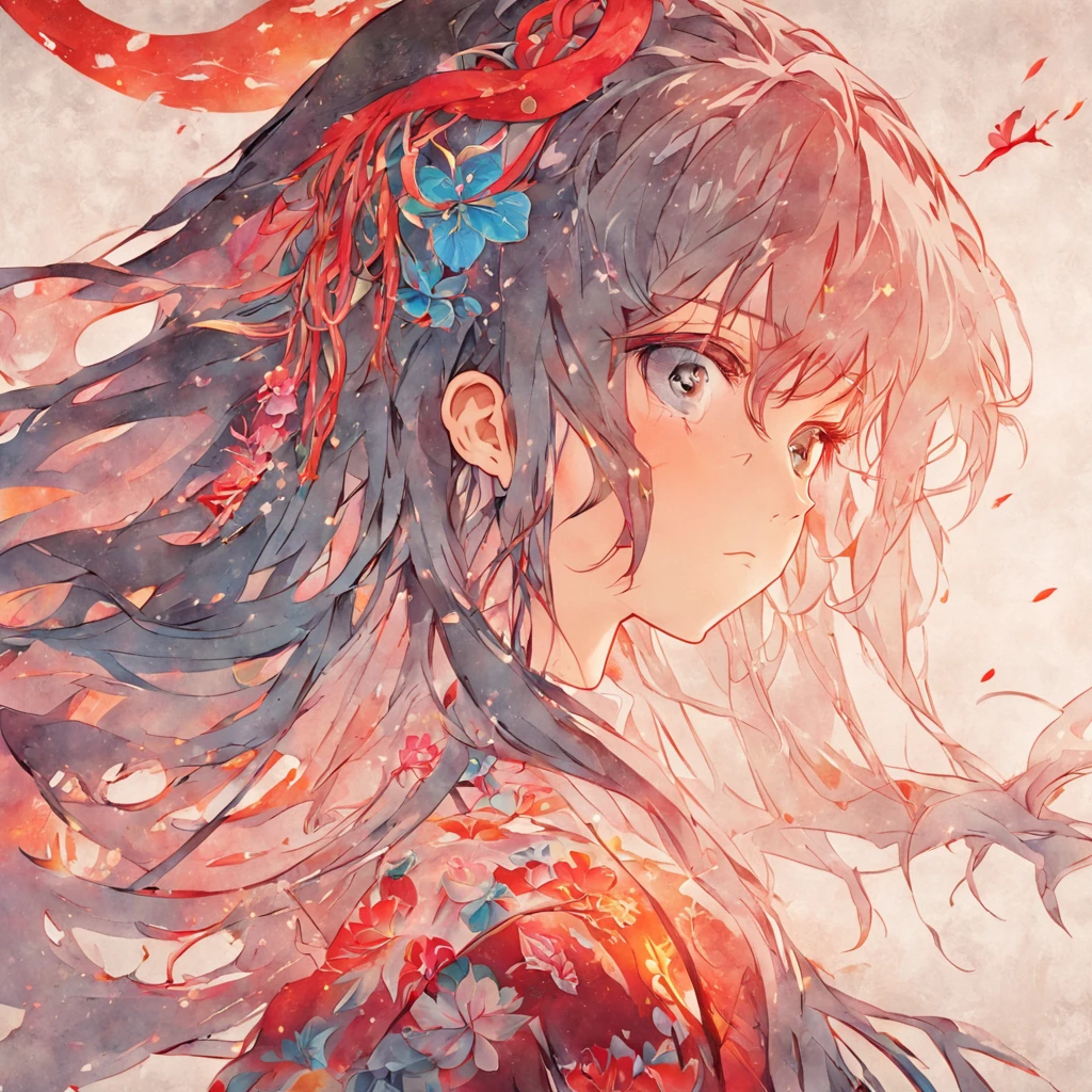 (White background:1.4),(Silhouette of a girl's head, Eyes closed, colorfull long hair, Oriental elements),(Chinese illustration:1.3,paper art:1.3, Quilted paper art:1.2),( reasonable design, Clear lines, High sharpness,Best quality, Very detailed, Masterpiece, movie light effect, 4K )
