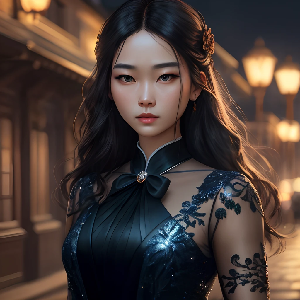 feminine portrait,Fantasyart,photographrealistic,动态照明,artstation,poster for,Volumetriclighting,Very detailed faces,4 k,Award-Awarded,,1girl,in the darkness nigth,deep shading,low tune,(formal outfit:1.4),long whitr hair,oriental face