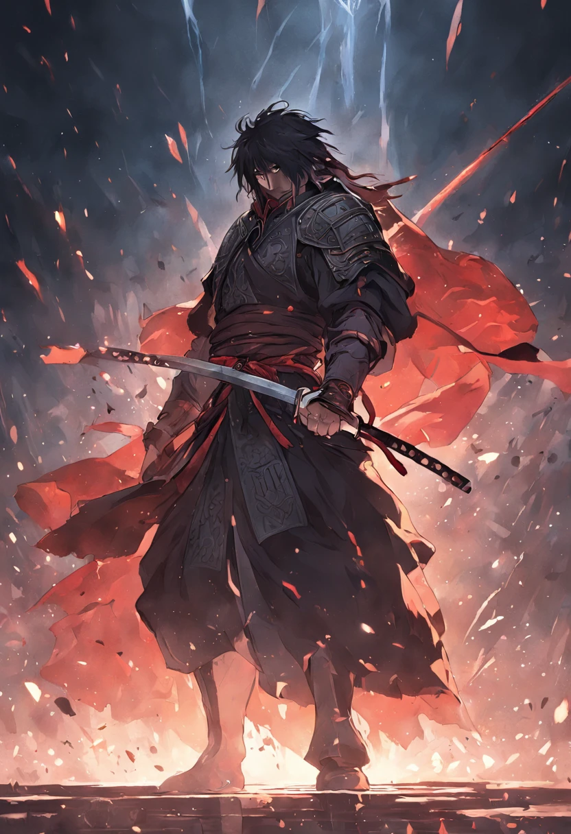 An artistic station masterpiece of extreme detail and realistic lighting，In the picture, there is a horse swordsman in front of him holding a katana，The katana reflection is very epic，The cloak covered his face，There are many enemies around，The atmosphere is intense，The composition is perfect，Intricate and detailed，Ultra-detailed and ultra-precise process design，Ultra HD 32K quality。 --v6