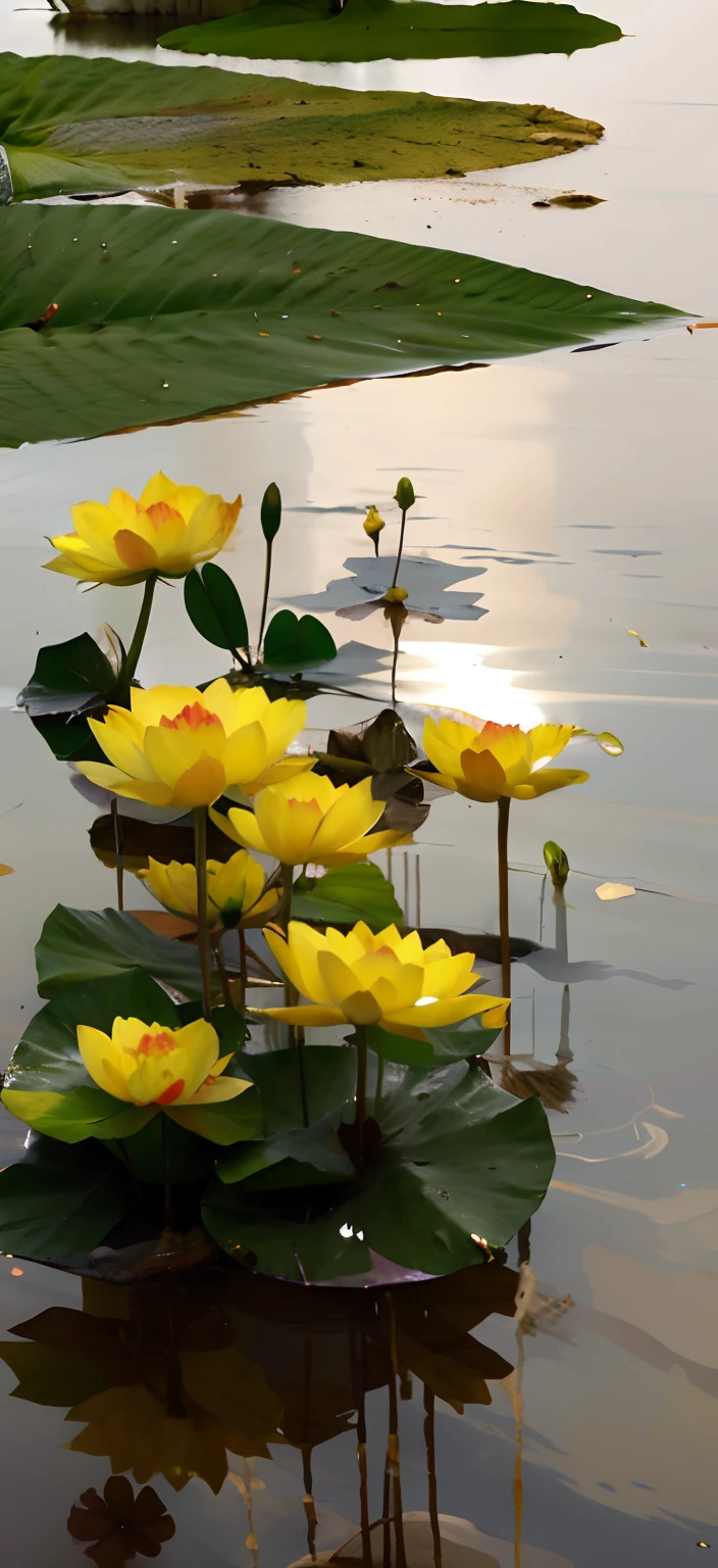 Lotus leaf ，Pink lotus，Realiy，Reflection in the water，