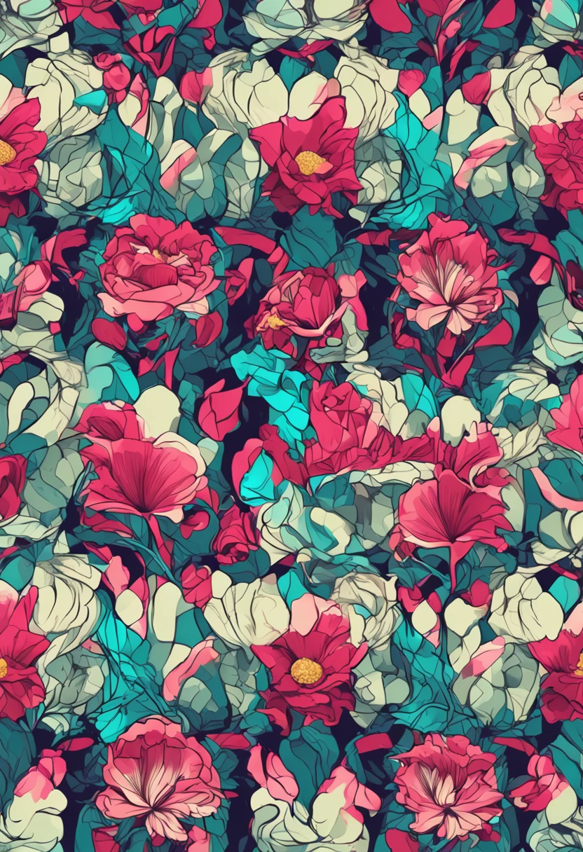 Beautiful repeating beautiful floral patterns in gemstone tones, 3d effect, Ultra photo realsisim , Pinterres, The hexadecimal code color is 5ABCB9, 63E2C6, FB6376, 613F75, 0C6291 only, Flowing, the wallpaper, Artistic