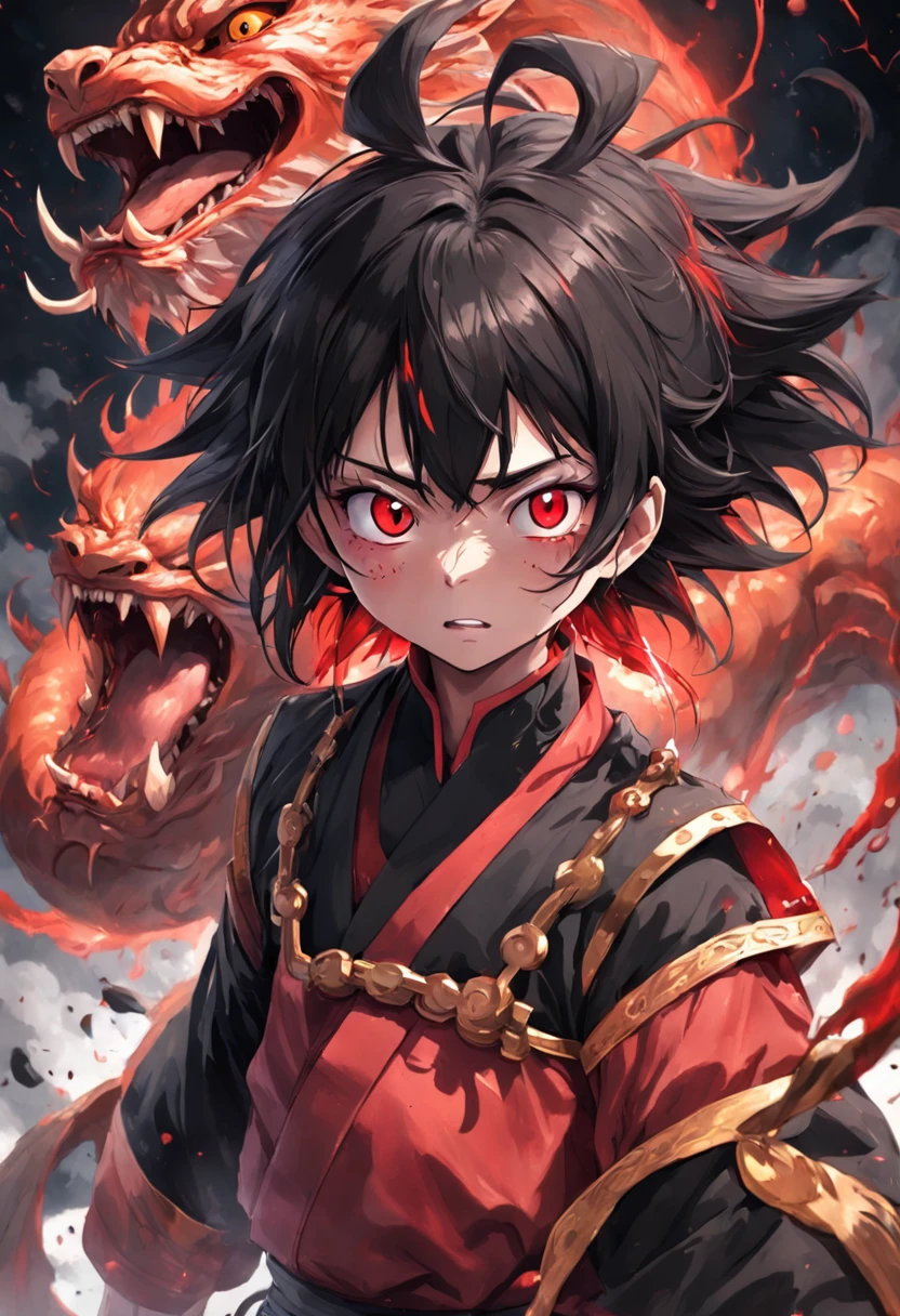 tmasterpiece,Ultra photo realsisim,32K resolution,Excellent painting in extreme detail,best qualtiy,Chinese legends of gods and demons,Dark horror theme:1.3,(son goku,Stick out her tongue,Lick the blood at the corner of your mouth:1.5,red eyes,Black clothes,redcloak,with short brown hair,Gold forehead band,tiger skin skirt,Detailed face,Detailed eyes,Moist tongue,Anatomically correct):1.5,Cobweb texture,darkly,terroral,Ghastly,Complicated details,detailedbackground,awardwinning
