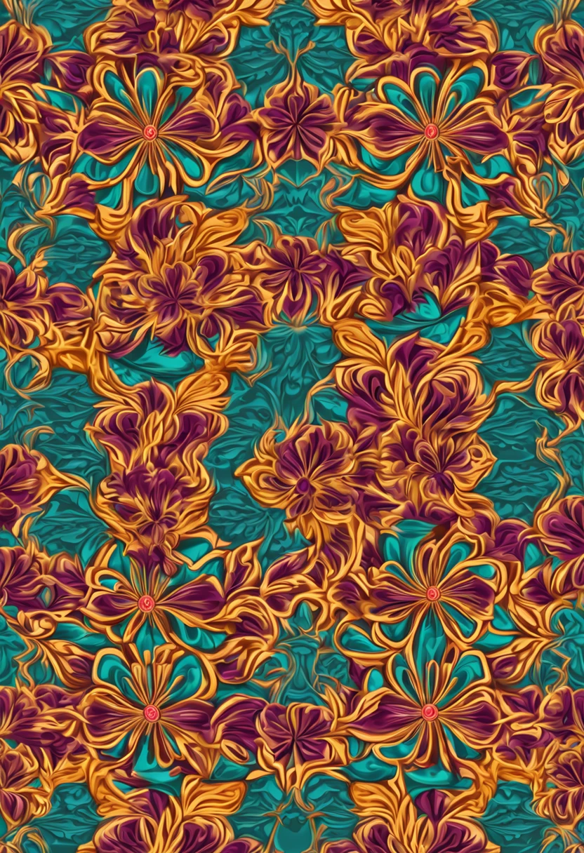 Beautiful repeating beautiful Kelsang flower pattern in gemstone tones, 3d effect, Ultra photo realsisim , Pinterres, The hexadecimal code color is 5ABCB9, 63E2C6, FB6376, 613F75, 0C6291 only, Flowing, the wallpaper, Artistic
