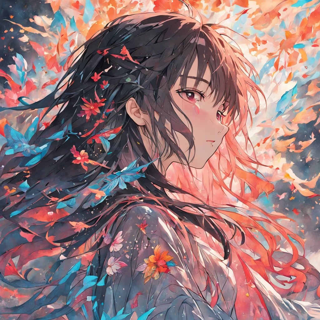 (full bodyesbian:1.5),(White background:1.4),(Silhouette of a girl's head, Eyes closed, colorfull long hair),(Chinese illustration:1.3,paper art:1.3, Quilted paper art:1.2),( reasonable design, Clear lines, High sharpness,Best quality, Very detailed, Masterpiece, movie light effect, 4K ),One shoulder,crosses,curate,Gothic style clothes,nigth