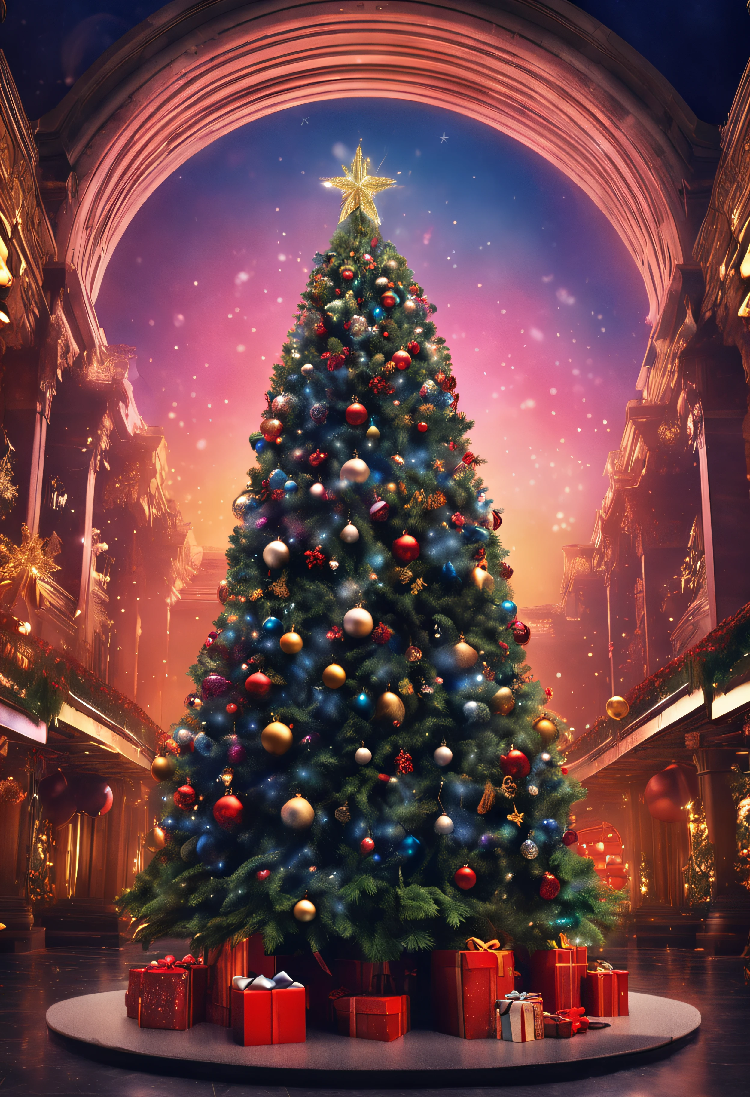 Christmas tree Center Unattended background wide angles high-level image quality Fantastical