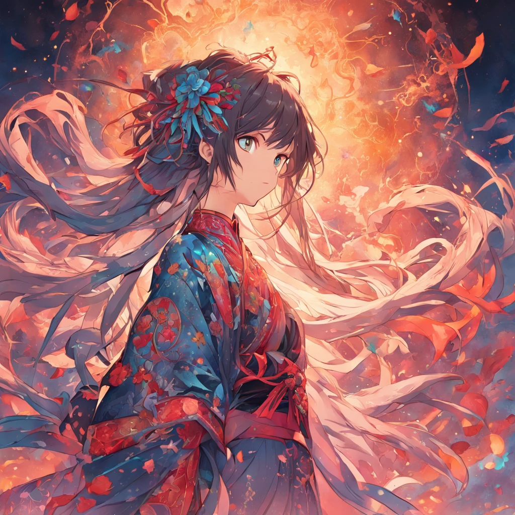 (full bodyesbian:1.5),(colorfull long hair),(Chinese illustration:1.3,paper art:1.3, Quilted paper art:1.2),( reasonable design, Clear lines, High sharpness,Best quality, Very detailed, Masterpiece, movie light effect, 4K ),One shoulder,crosses,curate,Gothic style clothes,nigth