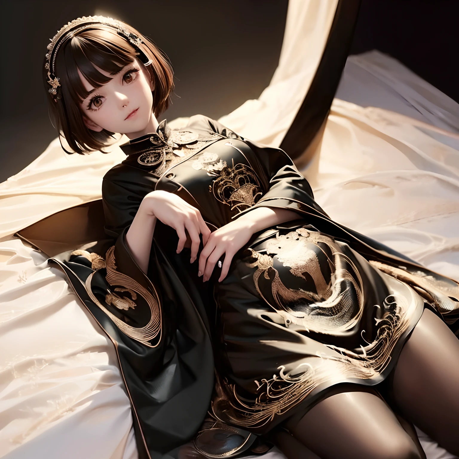 (masterpiece:1.3),(best quality:1.4),ultra high res,(detailed eyes),(detailed facial features),(detailed clothes features),HDR,8k resolution, solo focus, bangs, skin tight, (shiny skin),(slender girl),dreamlike,
(extreme detailed illustration),check commentary,commentary request,scenery,no text,
VirtualGirl-Rin, happy, smile, (small breasts), bangs, bob hair, short hair, brown hair, brown eyes, black choker,
1girl, (solo),
sexy Maid, Maid hair band,Maid dress,Maid apron,Maid skirt,Maid stockings,black leather shoes,