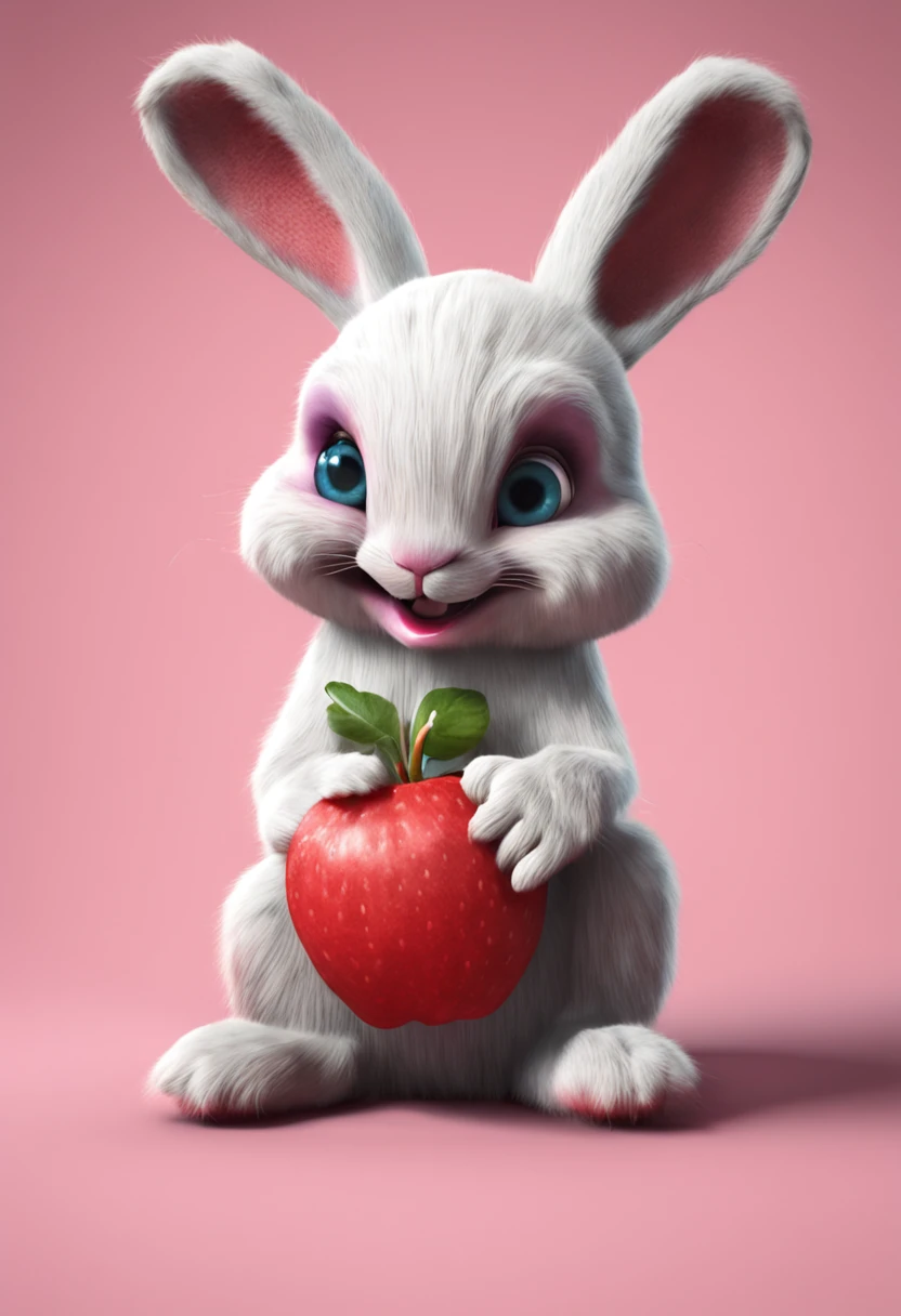bunny, realistic, furry animal, apple, black eye, blush, cherry, food, fruit, full body, hat, inhuman, strawberry, tomato, watermelon