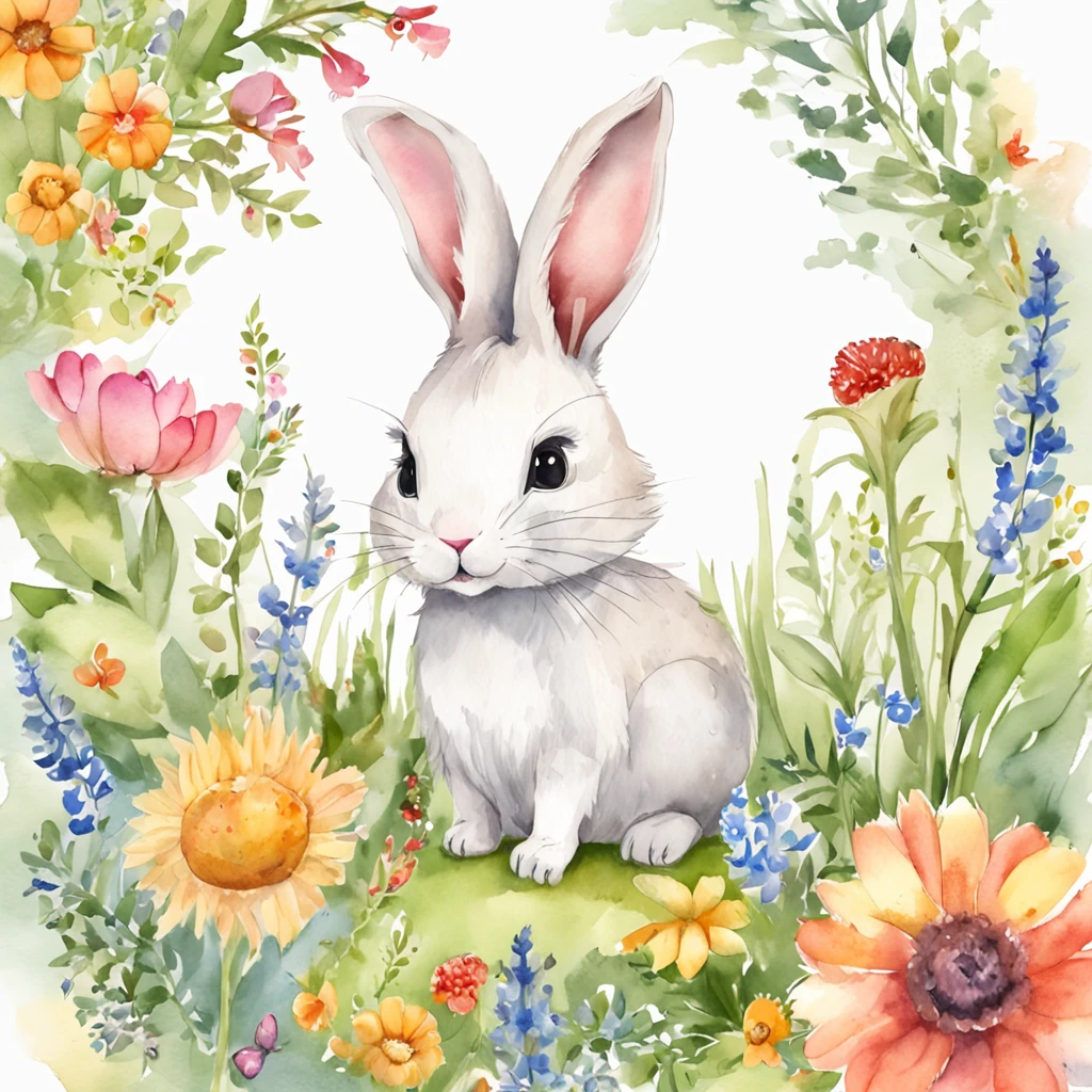 Fresh and simple children's picture book style,White Rabbit's Florist,(((critters))), highly detailed ,Ultra HD details,Digital style,iintricate,vectorial art,Flat illustration style,Pastel, Florist in background,plants and flowers,(((No Man)))