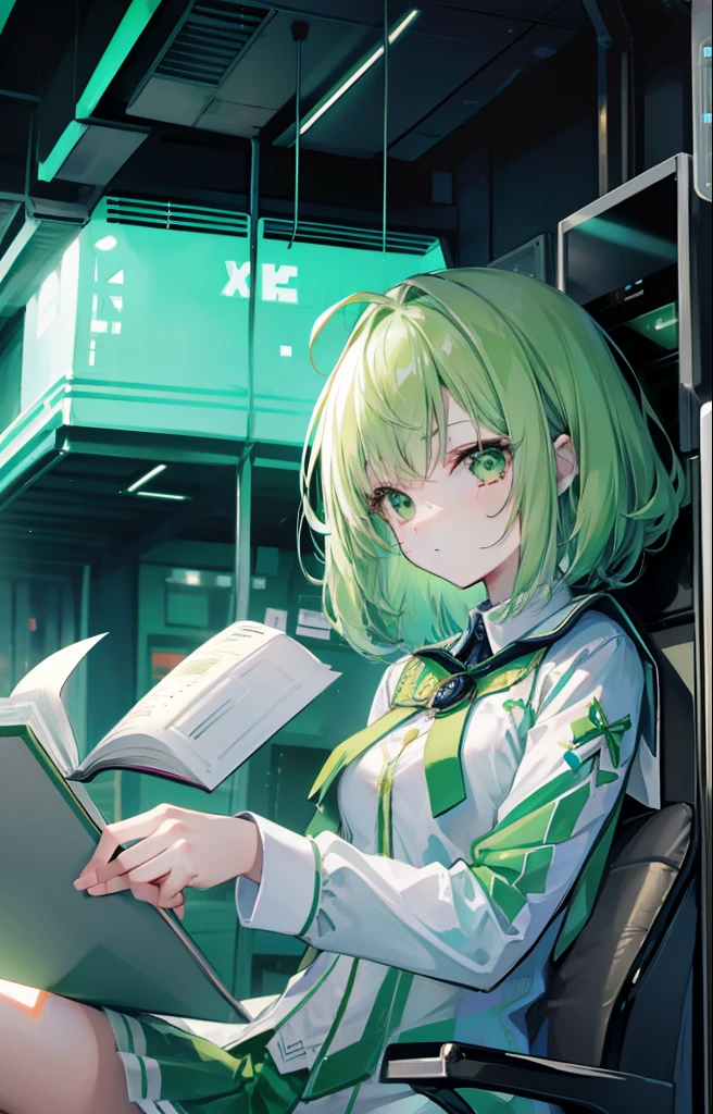 Biochemical beautiful girl with light green hair,Wear green and white clothes,Dignified and elegant and cute