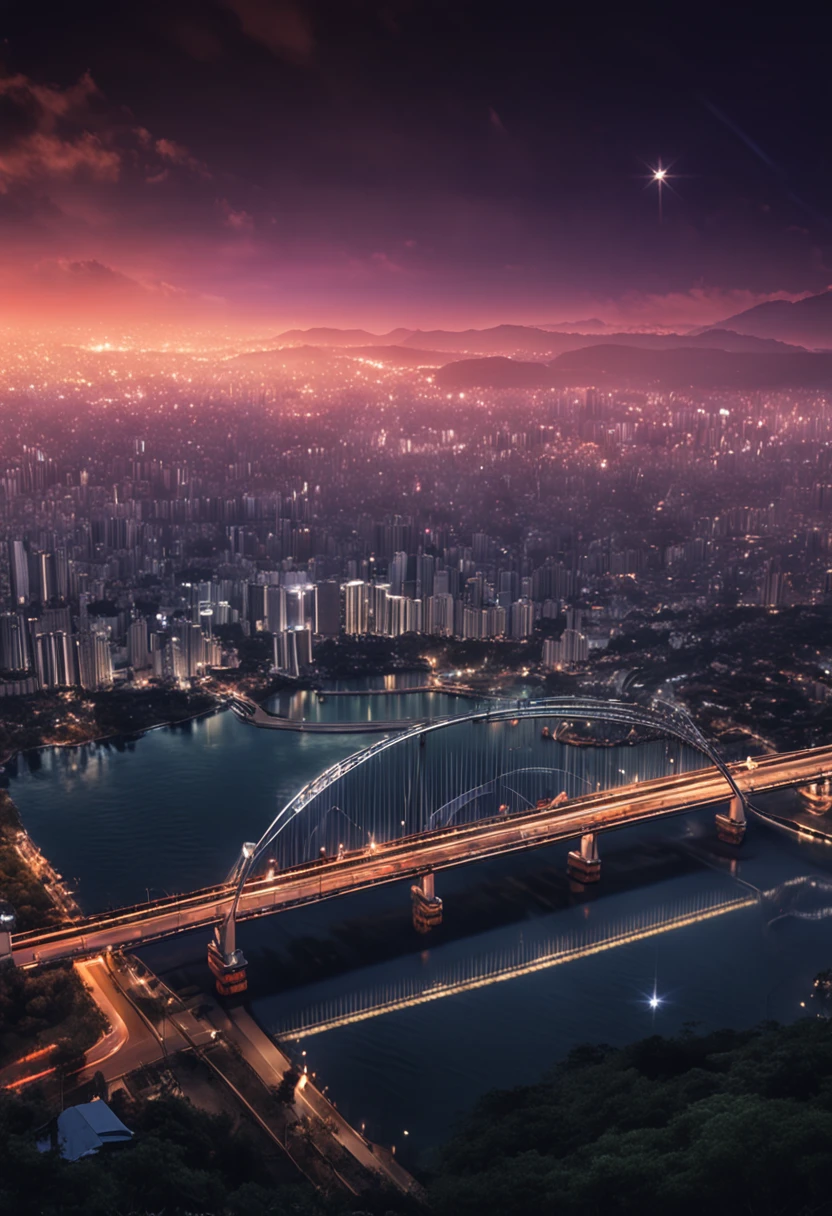 nighttime view of a city with a bridge and a river, vietnam, nighttime, night view, at night, nigth, professional, city in background, night shot, full image, version 3, night time, city view, print ready, image, at night time, city in the background, detailed image, scenic view at night, photo taken at night