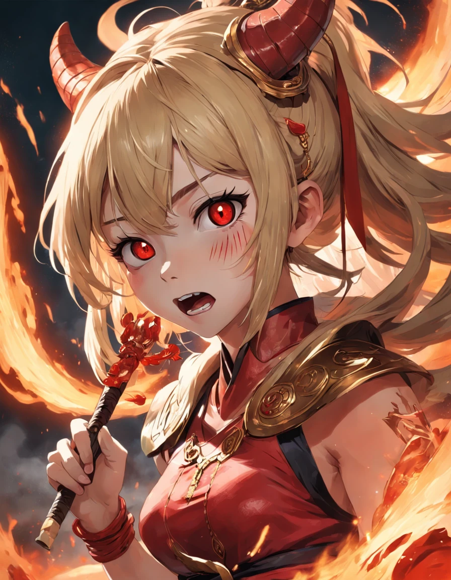 tmasterpiece,Ultra photo realsisim,32K resolution,Excellent painting in extreme detail,best qualtiy,Wukong:Chinese legends of gods and demons,Dark horror theme:1.3,(Wukong,Stick out her tongue,Lick the blood at the corner of your mouth:1.5,red eyes,Black clothes,redcloak,with short brown hair,Gold forehead band,Detailed face,Detailed eyes,Moist tongue,Anatomically correct):1.5,Cobweb texture,darkly,terroral,Ghastly,Complicated details,detailedbackground,awardwinning