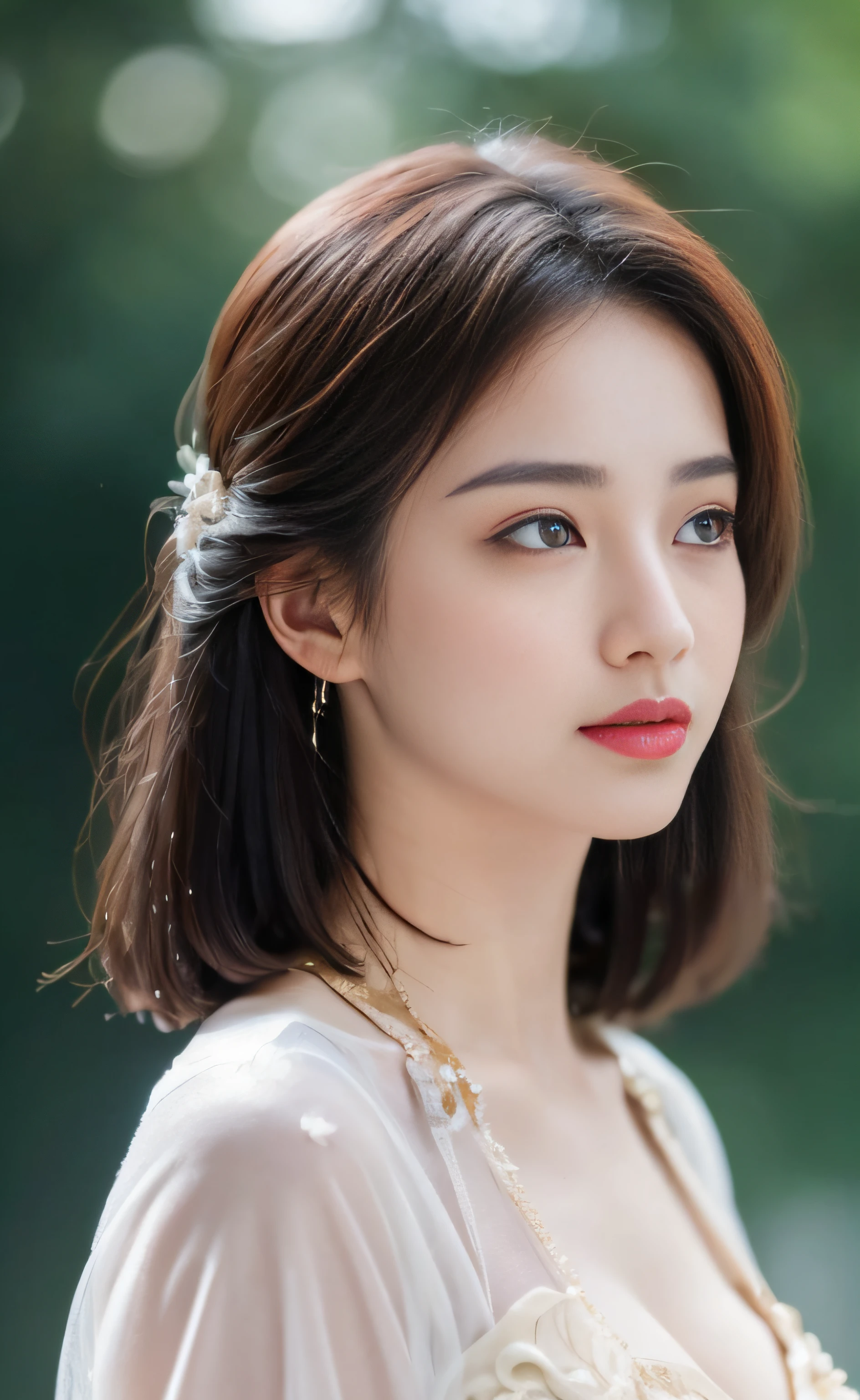 ((Best Quality, 8k, Masterpiece: 1.3)), Focus: 1.2, Perfect Body Beauty: 1.4, Buttocks: 1.2, ((Layered Haircut)), (Wet Clothes: 1.1), (Rain, Street:1.3), (Breasts: 1.2), (Hanfu: 1.2), Bare Shoulders, Bare Legs, Highly Detailed Face and Skin Texture, Fine Eyes, Double Eyelids, Whitened Skin, Long Hair, (Shut Up: 1.5), (Bokeh Background: 1.5), Big Breasts