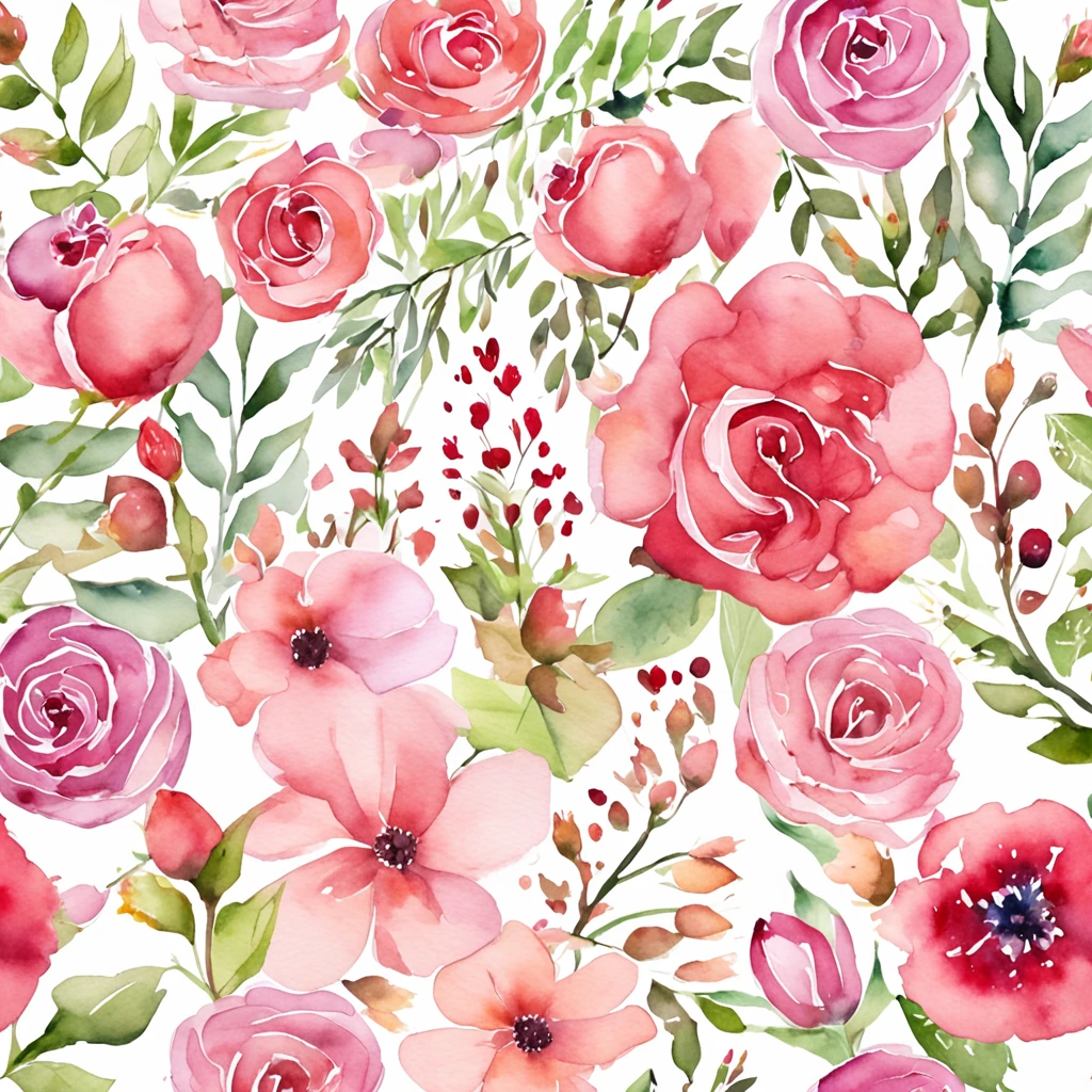 wreath, Floral frame, Delicate watercolor flowers in pink and vibrant rose tones, Engaging illustrations.