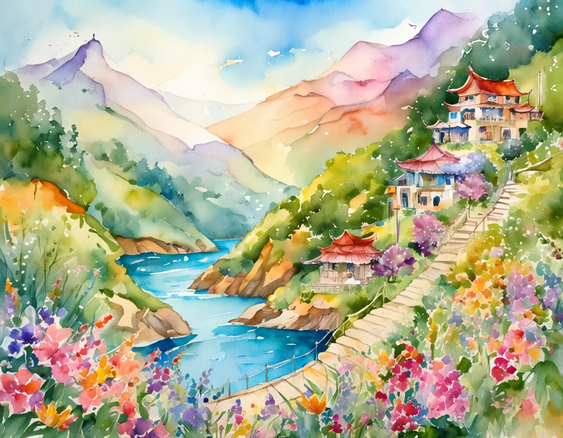 pastelcolor:1.3)、(cute illustration:1.3)、 Detailed background、beautiful with detail、moya、extremely colorful、marbled、Particles of Light、patterns、 Detailed drawing、Vibrant colors、Striking contrast、intricately details、Delicate depiction、glowing、 Illuminated by the morning light, (Dynamic Angle, shot from afar, Wide shot, in a panoramic view, Magnificent view:1.25)、 「That summer」If you call it, You will remember and start wearing a collar every summer