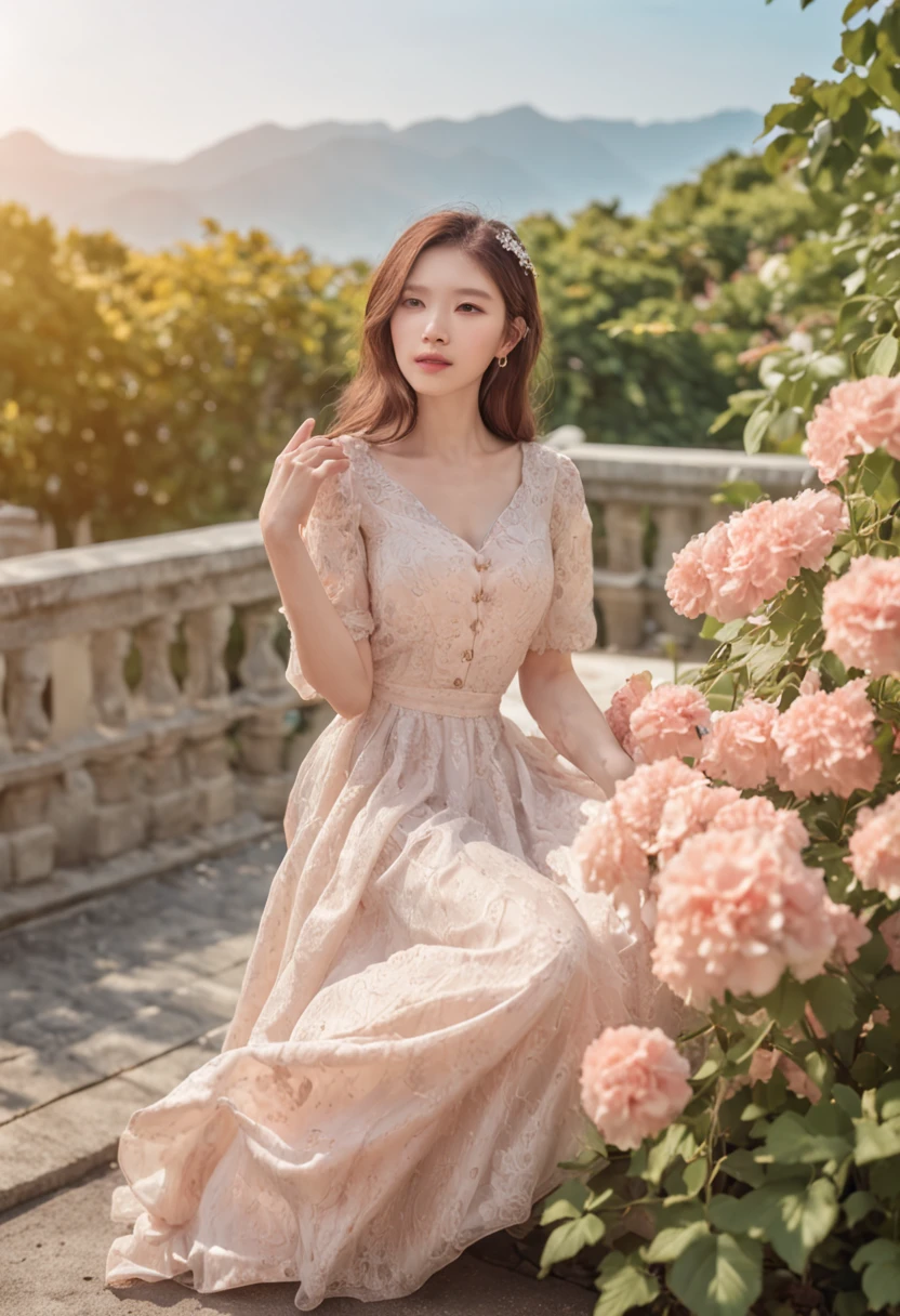 Pastel colors:1.3)、(cute illustration:1.3)、 detailed background、The details are beautiful.、Moya、It's very colorful、marble、Particles of Light、patterns、 detailed drawing、vibrant colours、striking contrast、intricated details、Delicate depictions、glittering、 Morning sun shining, (Dynamic Angle, Shot from a distance, wide  shot, From panoramic views, magnificent view:1.25)、 「That summer」If you call it, Every summer, you will remember the collar and start wearing it