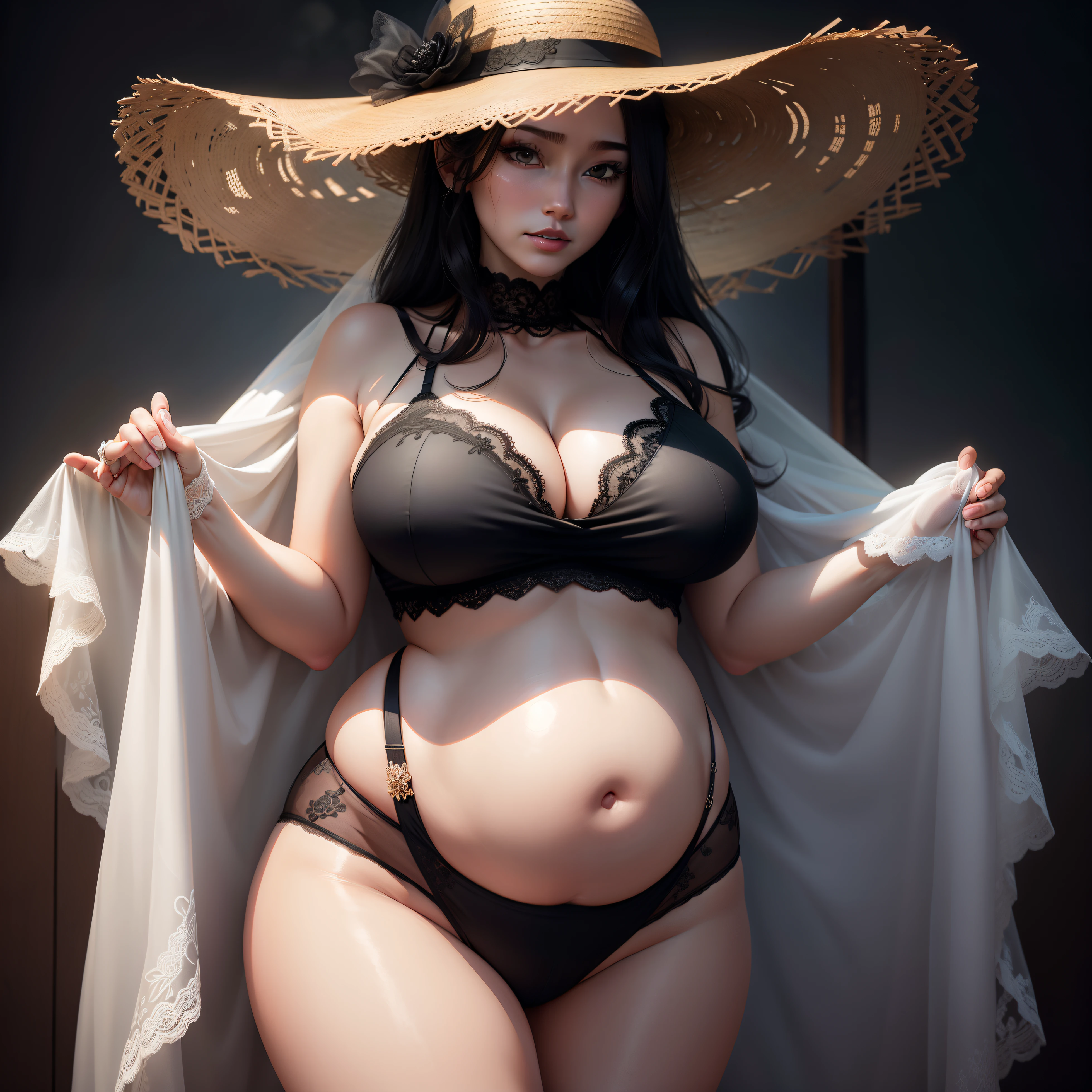 Eight-foot adult，Straw Hat Hat，Dressed in white，，pregnant，Raised sexy，Married Woman，徐娘半老，full bodyesbian, Charming， woman, Very beautiful and perfect, Attractive, full of sweat, Shy, mature, Chubby, Lactation, Transparent clothes, Clear black lace bra, Sheer black lace shorts, Sheer black lace lace leggings