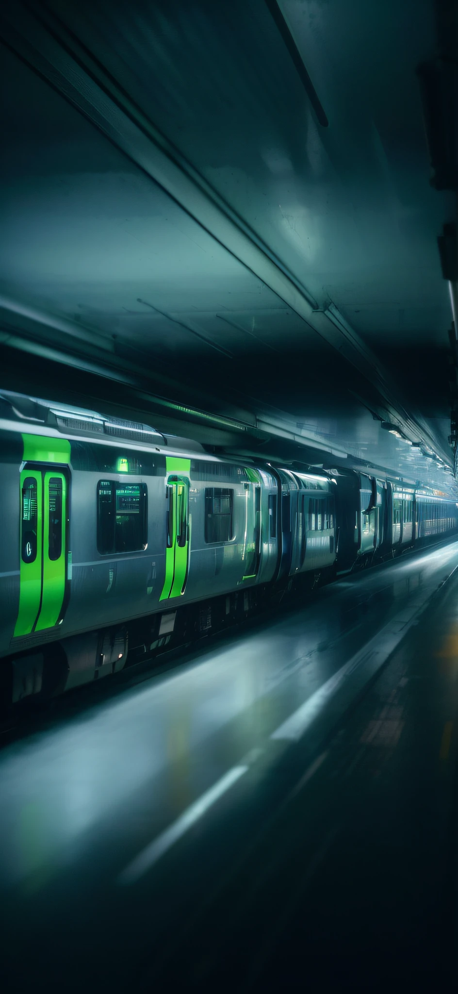 There is a train traveling along the tracks in the dark, Train in a tunnel, subways, inside metro train, futuristic cyber subway station, trains, underground scene, subways, trains in the background, supersonic trains and passengers, best on adobe stock, subways, night tokyo metropoly, cyberpunk elevated train, 5 0 0 px