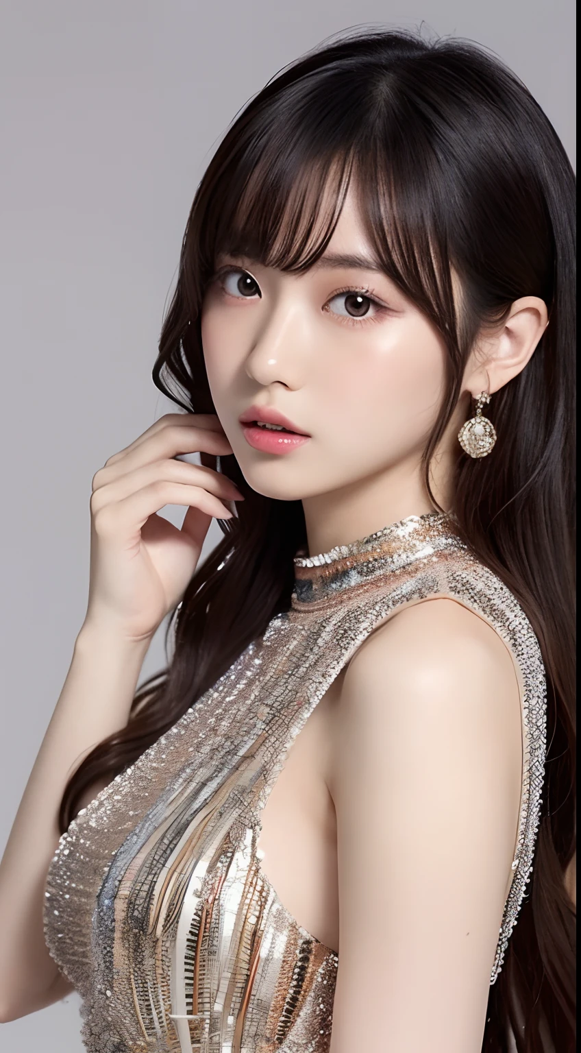 Quartz. Louis (luxury wheels) (Azure Lane), 1 girl, hair accessories, earrings, necklace, portrait, Silver dress, Revealing clothes, looking at the audience, alone