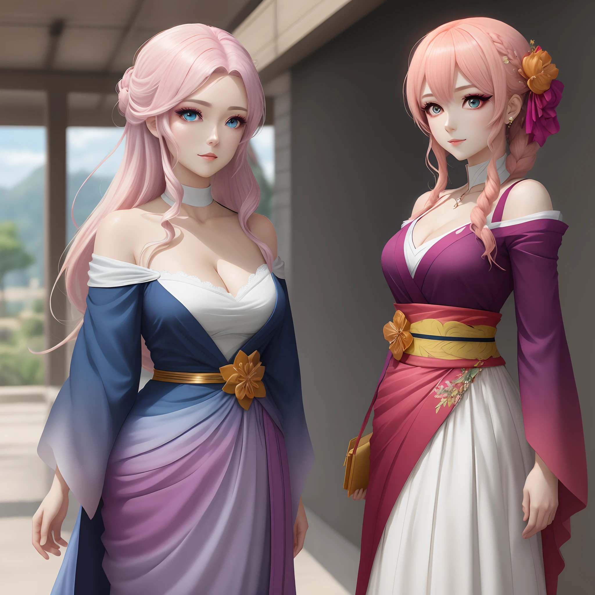 stepmother, gradient hair, straight hair, kanzashi, gradient eyes, makeup, anime, UHD, best quality, anatomically correct
