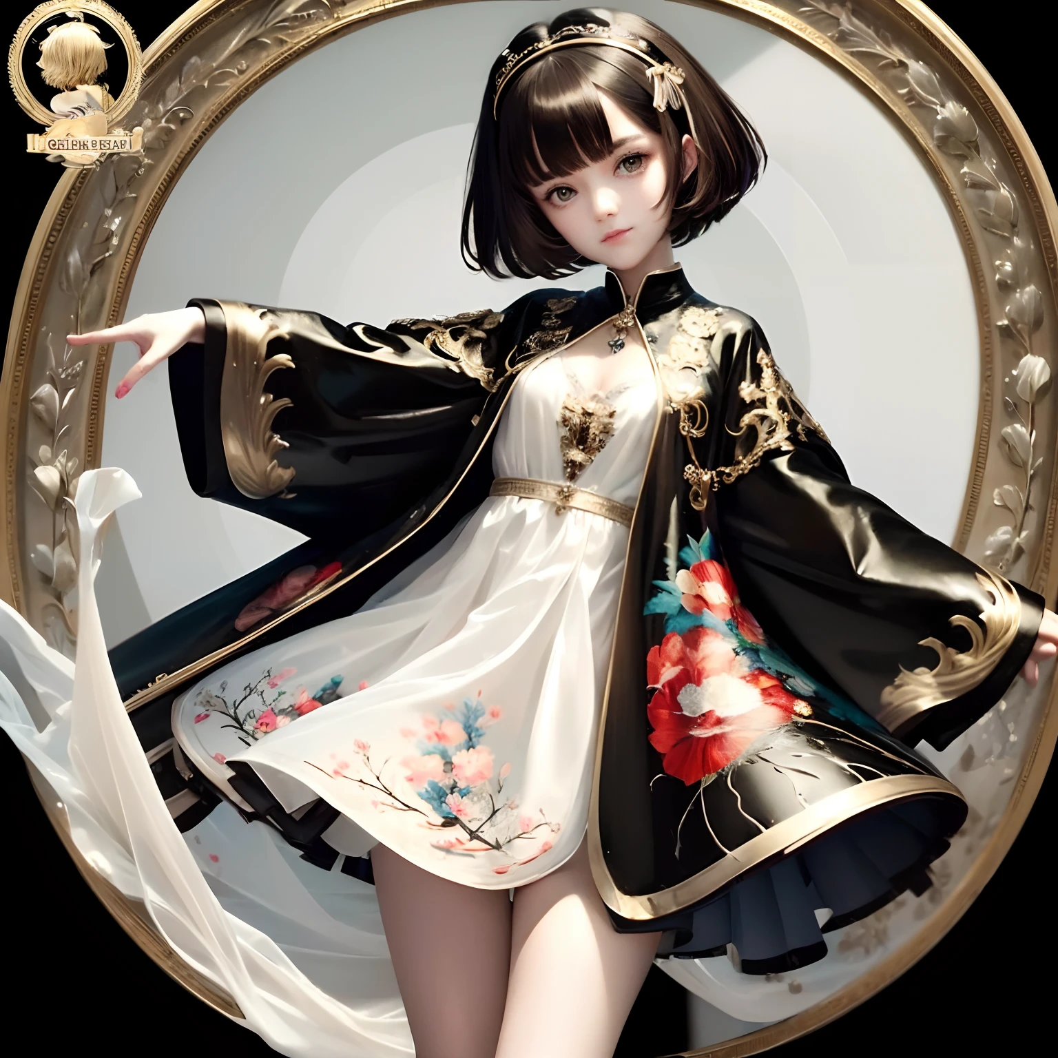 (masterpiece:1.3),(best quality:1.4),ultra high res,(detailed eyes),(detailed facial features),(detailed clothes features),HDR,8k resolution, solo focus, bangs, skin tight, (shiny skin),(slender girl),dreamlike,
(extreme detailed illustration),check commentary,commentary request,scenery,no text,
VirtualGirl-Rin, happy, smile, (small breasts), bangs, bob hair, short hair, brown hair, brown eyes, black choker,
1girl, (solo),
sexy Maid, Maid hair band,Maid dress,Maid apron,Maid skirt,Maid stockings,black leather shoes,