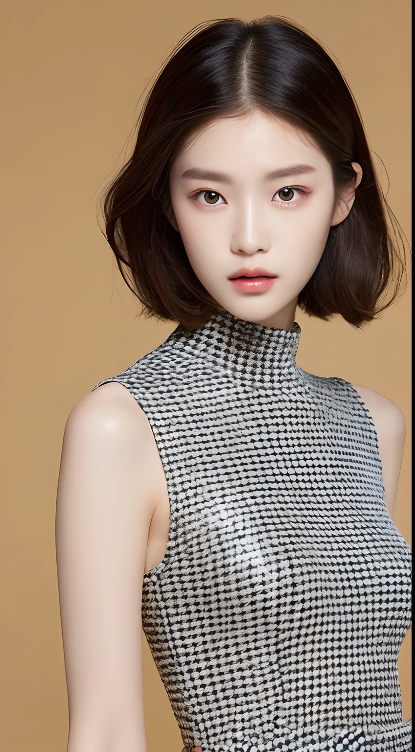 one Korean model ,Unique details, Y2K virtual fashion, Near future,Curvilinear details , double eyelid, simple background