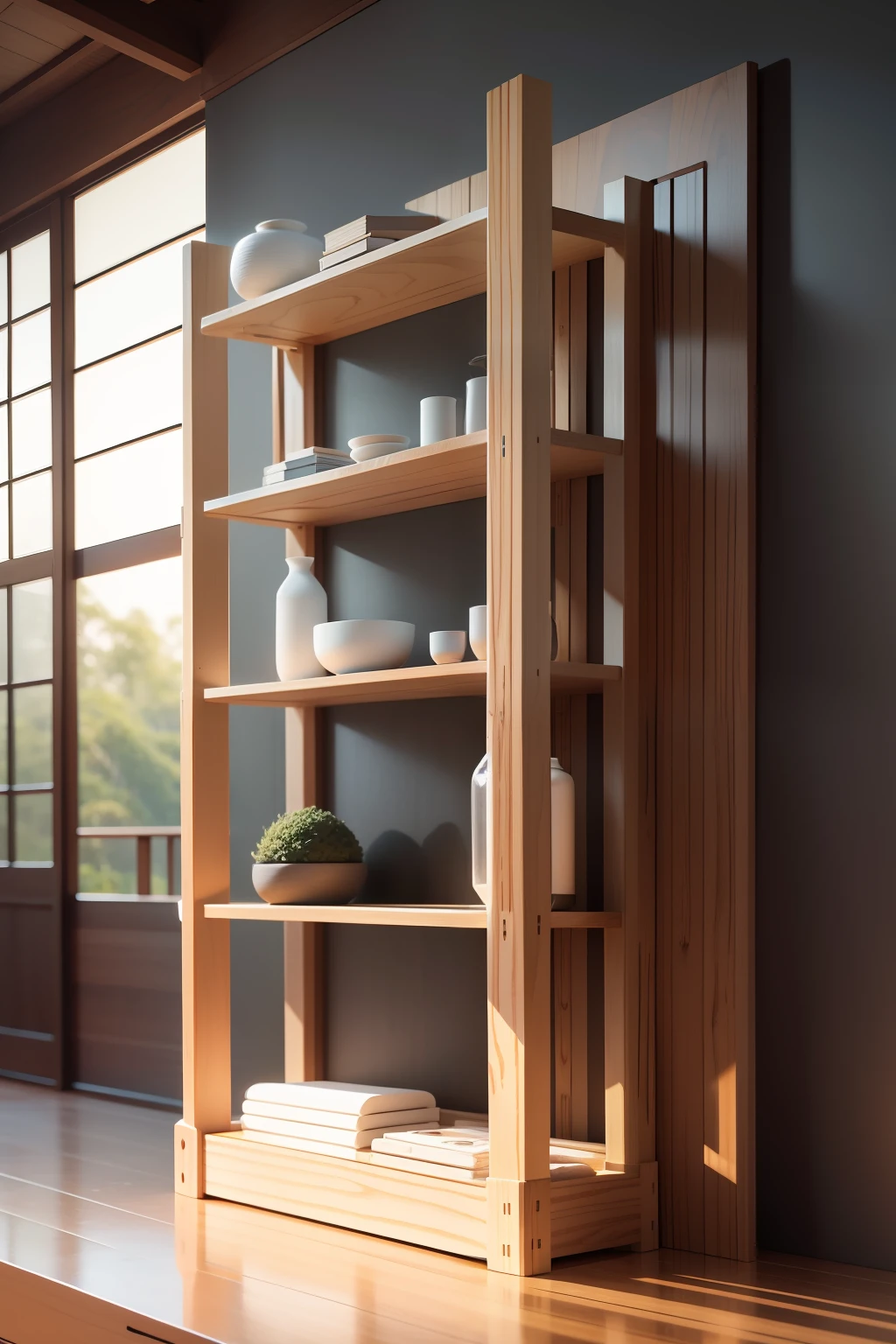 Modular wooden bogu rack that can be assembled,The beauty of the natural materials of the wooden Bogu frame is fully displayed,Particular emphasis is placed on the calmness of the natural colors of the wooden bogu shelf and the simplicity of the modeling lines,Emphasize the harmony between nature and people in the furniture space,Be in the middle of it。It has fresh natural scenery、A unique taste of simplicity and elegance,Form a unique wooden Bogu frame style,Cater to the freedom of contemporary urbanites、Longing for an easy life。It embodies the fusion of man and nature。3D model HD rendering, Rendering of wooden Bogu shelf