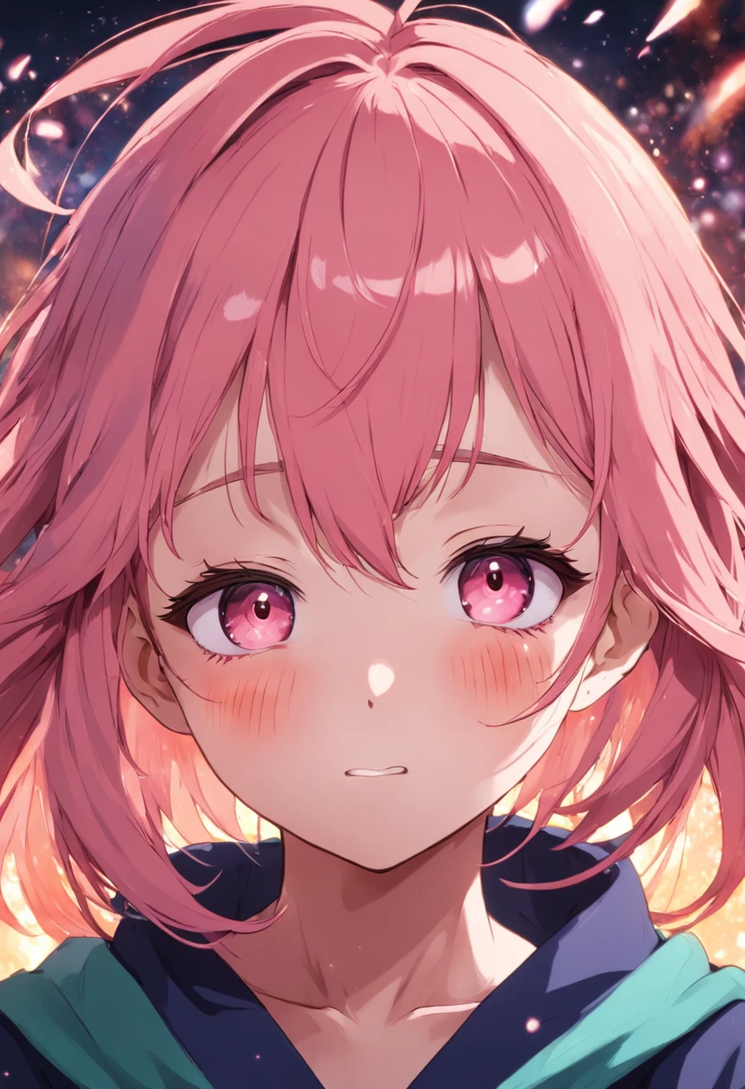 nakeness, full-face blush, nose blush, excited, ahoge, pink hair, anime
