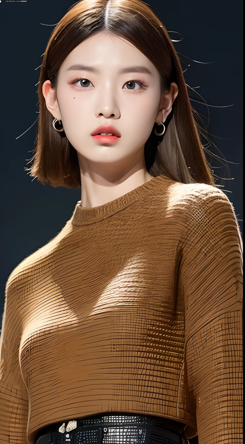 one Korean model ,Unique details, Y2K virtual fashion, Near future,Curvilinear details , double eyelid, simple background