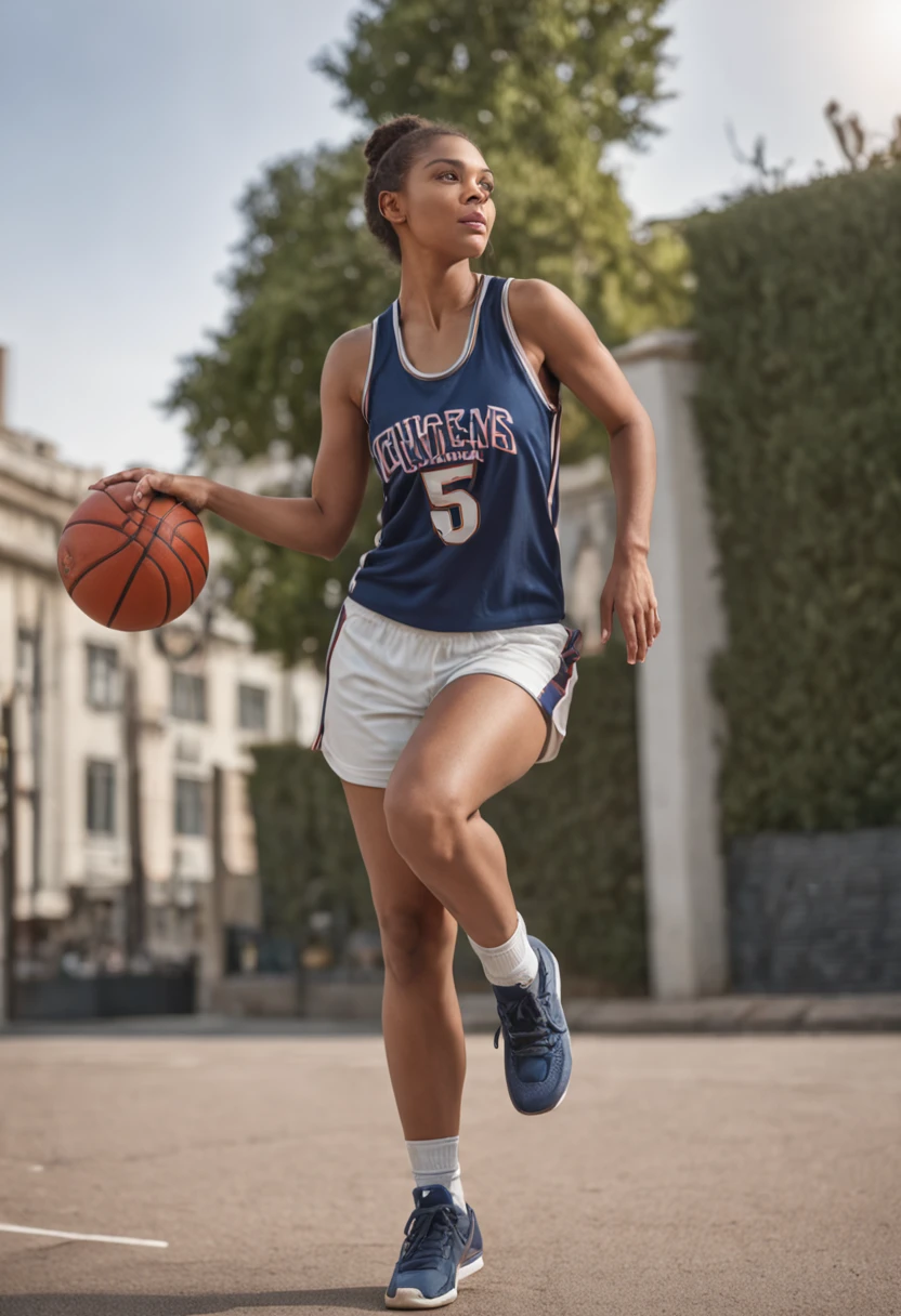 beautiful mature college girl, wearing basketball outfit, ((slim, petite)), hold basketball, photorealistic, photo, masterpiece, realistic, realism, photorealism, high contrast, photorealistic digital art trending on Artstation 8k HD high definition detailed realistic, detailed, skin texture, hyper detailed, realistic skin texture, armature, best quality, ultra high res, (photorealistic:1.4),, high resolution, detailed, raw photo, sharp re, by lee jeffries nikon d850 film stock photograph 4 kodak portra 400 camera f1.6 lens rich colors hyper realistic lifelike texture dramatic lighting unrealengine trending on artstation cinestill 800,satin shorts, satin top,