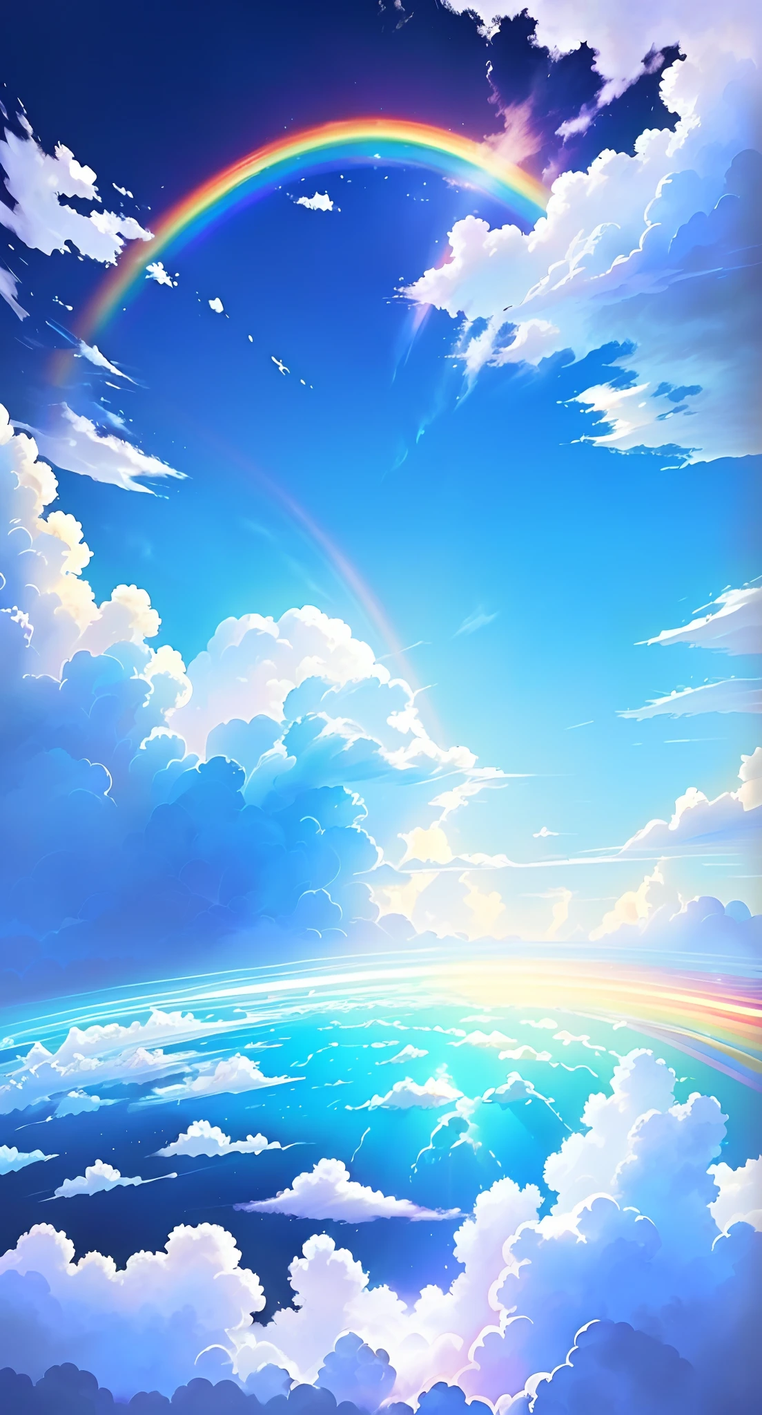 Painting of rainbow in sky with clouds and rainbows, luminous sky heaven background, paradise background, Anime Cloud, Cloud background, background heavenly sky, fantasy puffy sky, beautifull puffy clouds. anime big breast, clouds background, arte de fundo, peaceful clouds, Sky background, Cloudy background, Dreamy clouds, Magical cloudy background, Clouds. fantasy, bright clouds