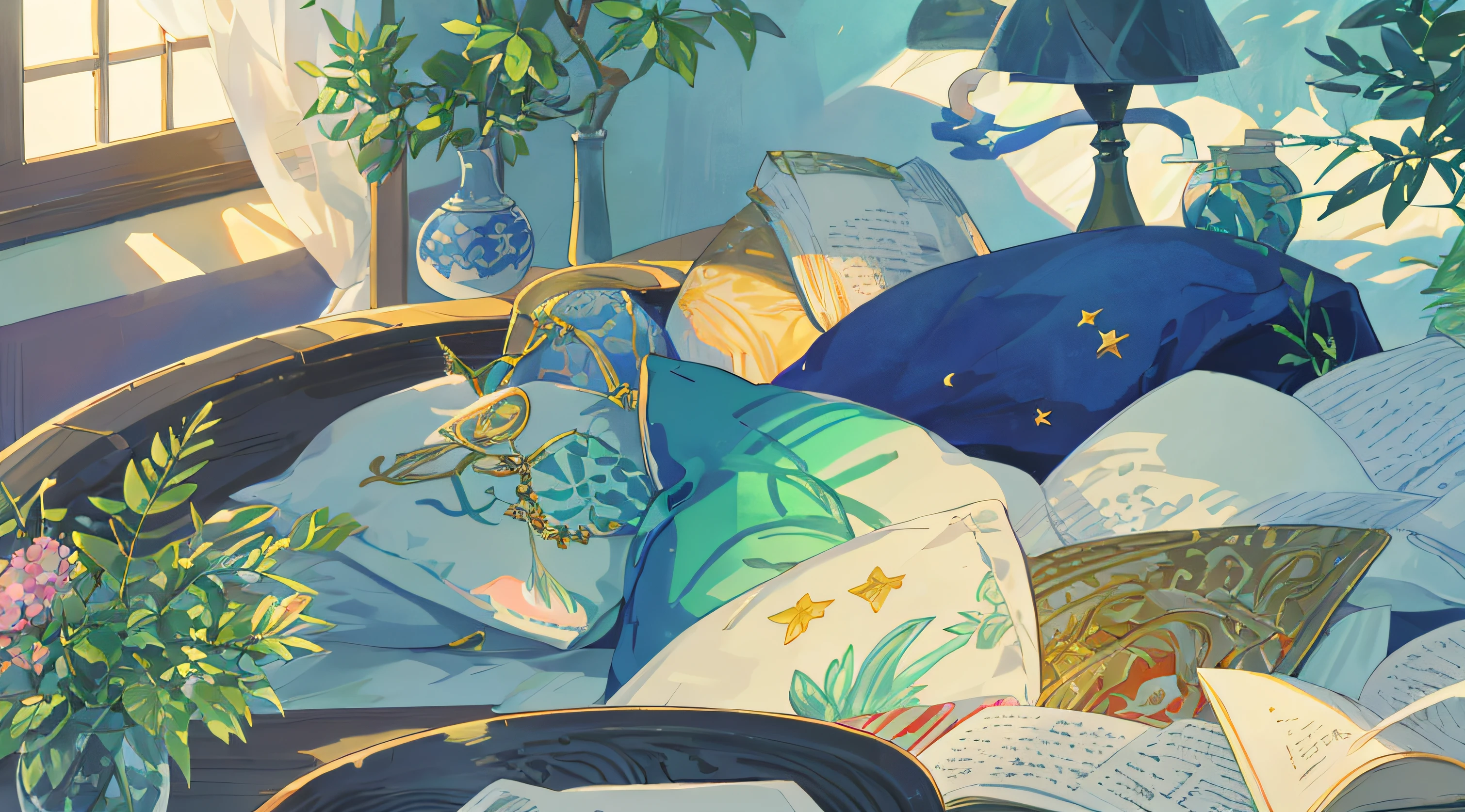 The stars shine like the moon in the sky，Awakened by the night。
You might as well cheat the pillow chapter in the summer，The leaf of the window is a westerly wind。