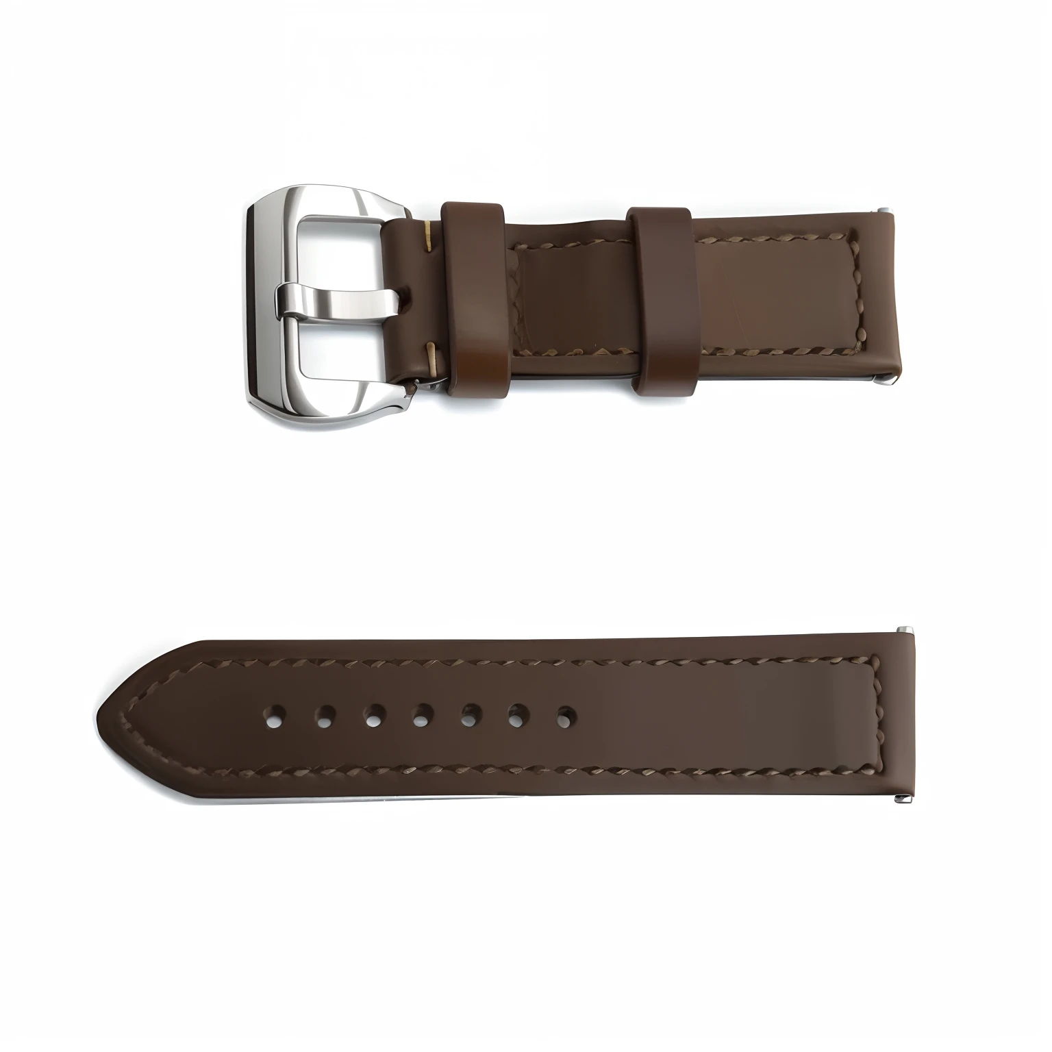 a close up of a brown leather watch strap with a silver buckle, leather straps, brown:-2, straps, vtm, popular, nomad, gourmet, deco, 35 mm product photo”, retro, product photo, f / 3 2, manual, listing image, 9 0 - s, rustic, “ iron bark, official product image, neoprene
