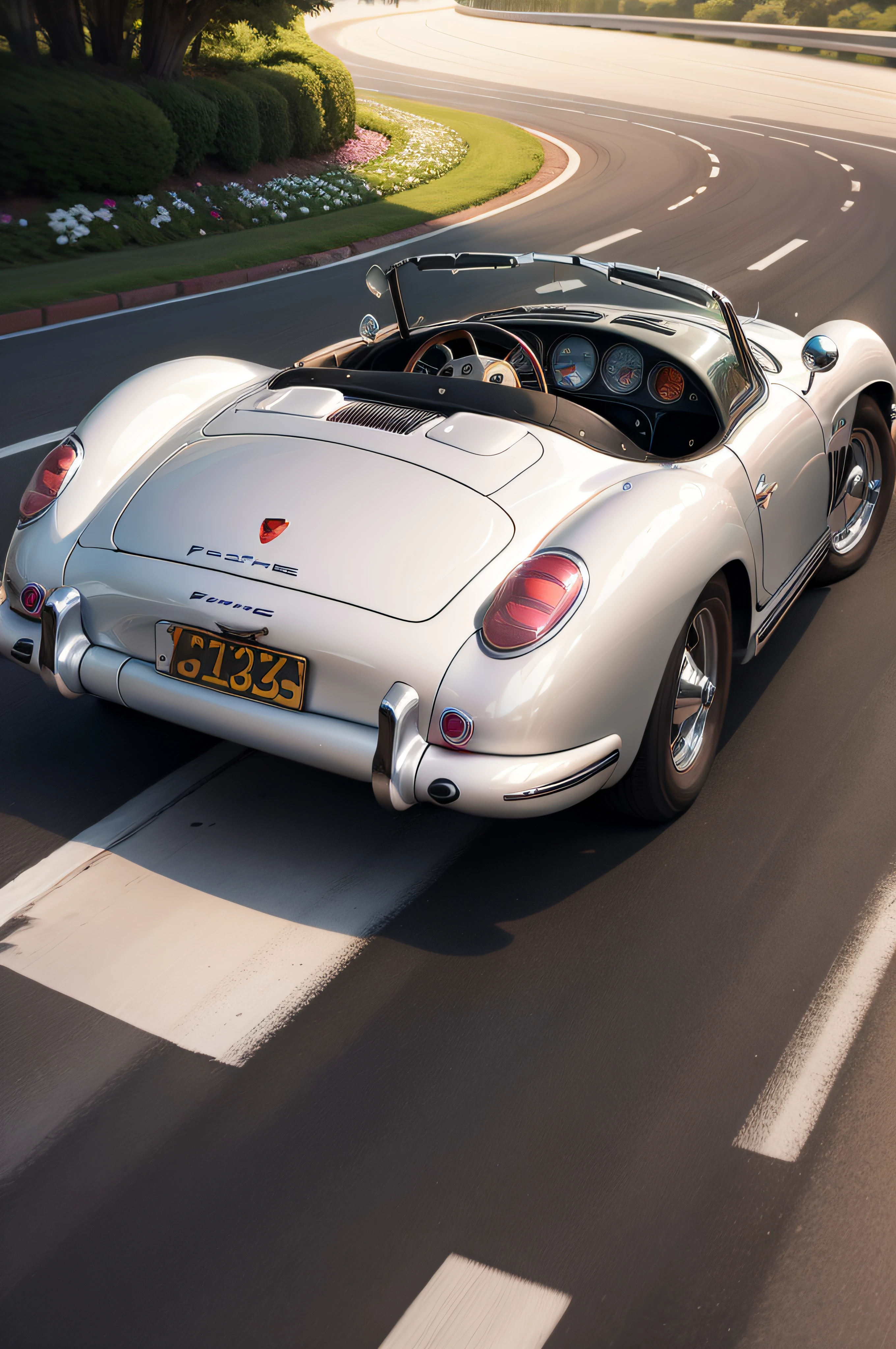Porsche 550 Spyder,BarbieCore a vintage car driving along a rainbow road , (shiny plastic:0.8), (pink and white:0.9), (pastel:0.85)----revAnimated_v122===UHD
