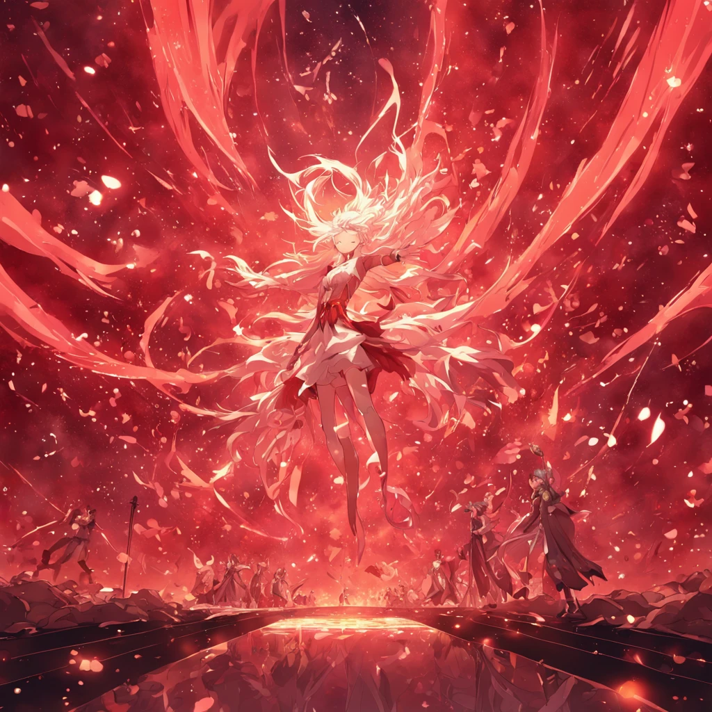 Red background with fine particles