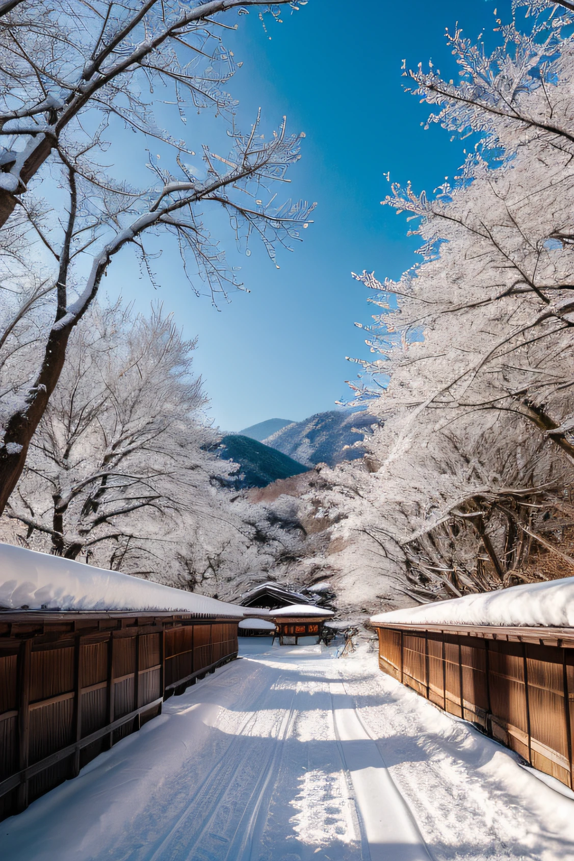 Landscape Photography, Sunnyday, snowscape,8K UHD, top-quality, Film grain, FujifilmXT3,Winters,kyoto,Arashiyama
