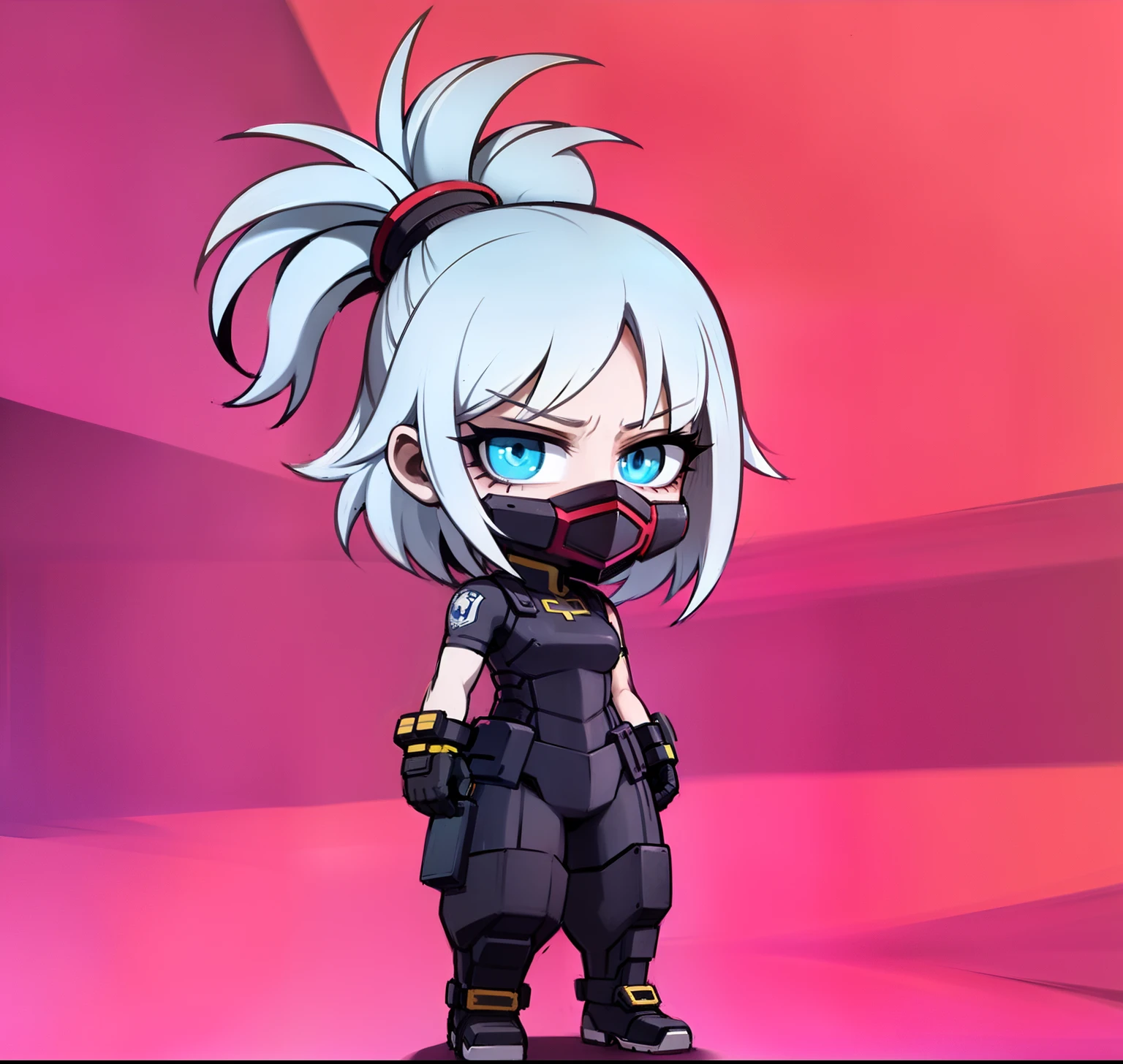 high res, high quality, ultrasharp, 8K, masterpiece, light cyan hair, ponytail, serious expression