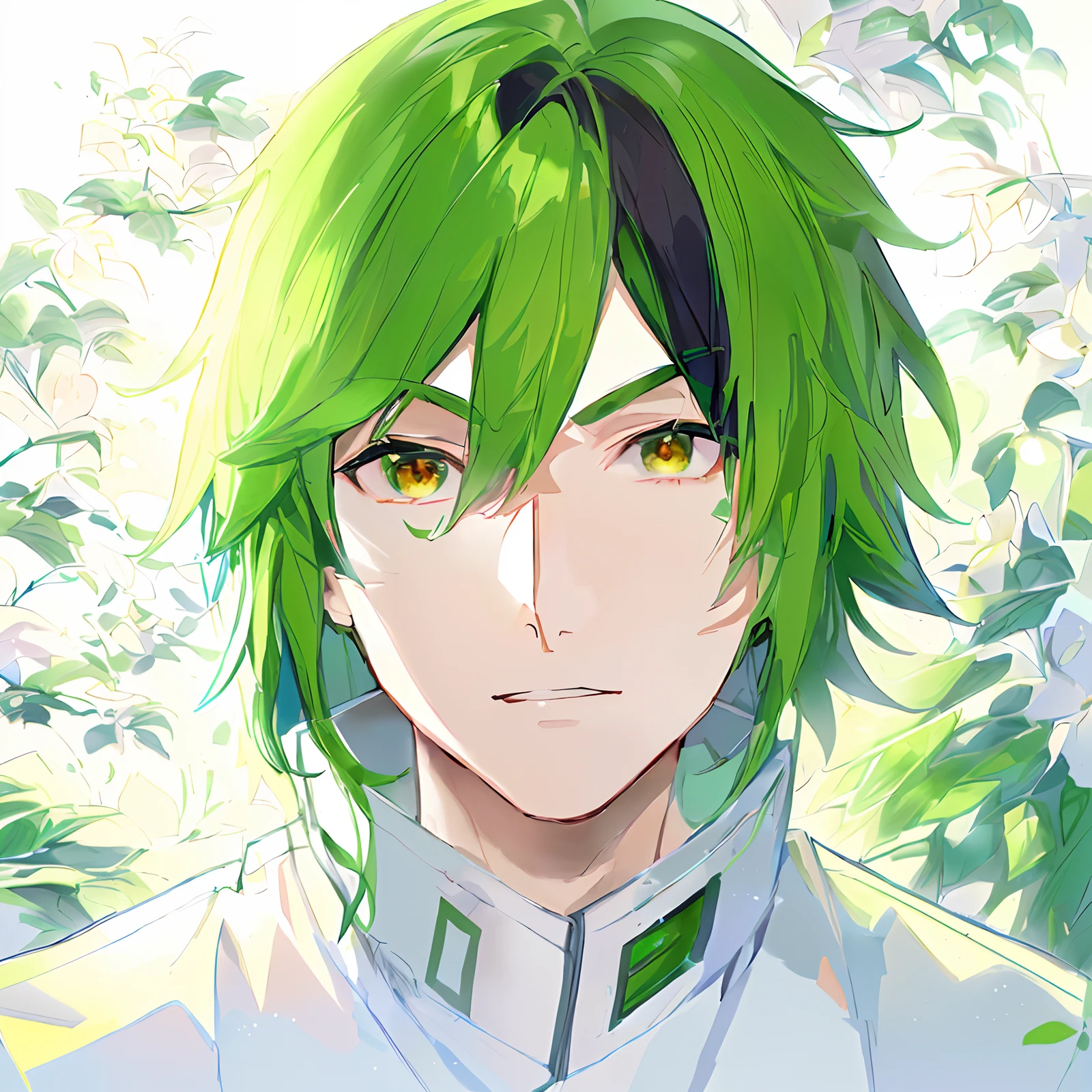 anime - style image of a man with green hair and a green jacket, fukaya yuichiro, crisp clear rpg portrait, anime portrait of a handsome man, fus rei, keqing from genshin impact, anime lush john 8k woods, shigenori soejima illustration, genshin, seinen manga portrait, genshin impact character, made with anime painter studio, nature, mature, serious face, trees, forest