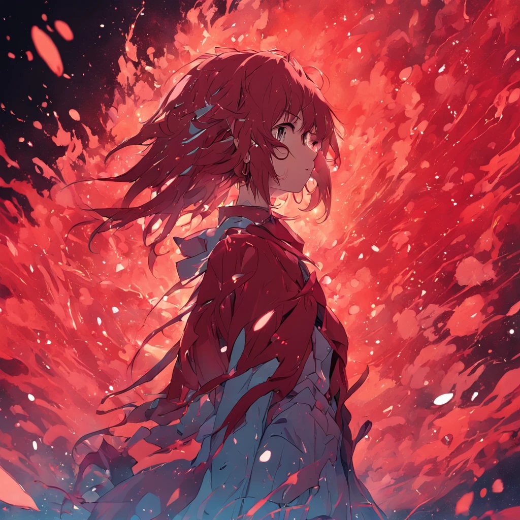 Pure red background with fine particles，No Man