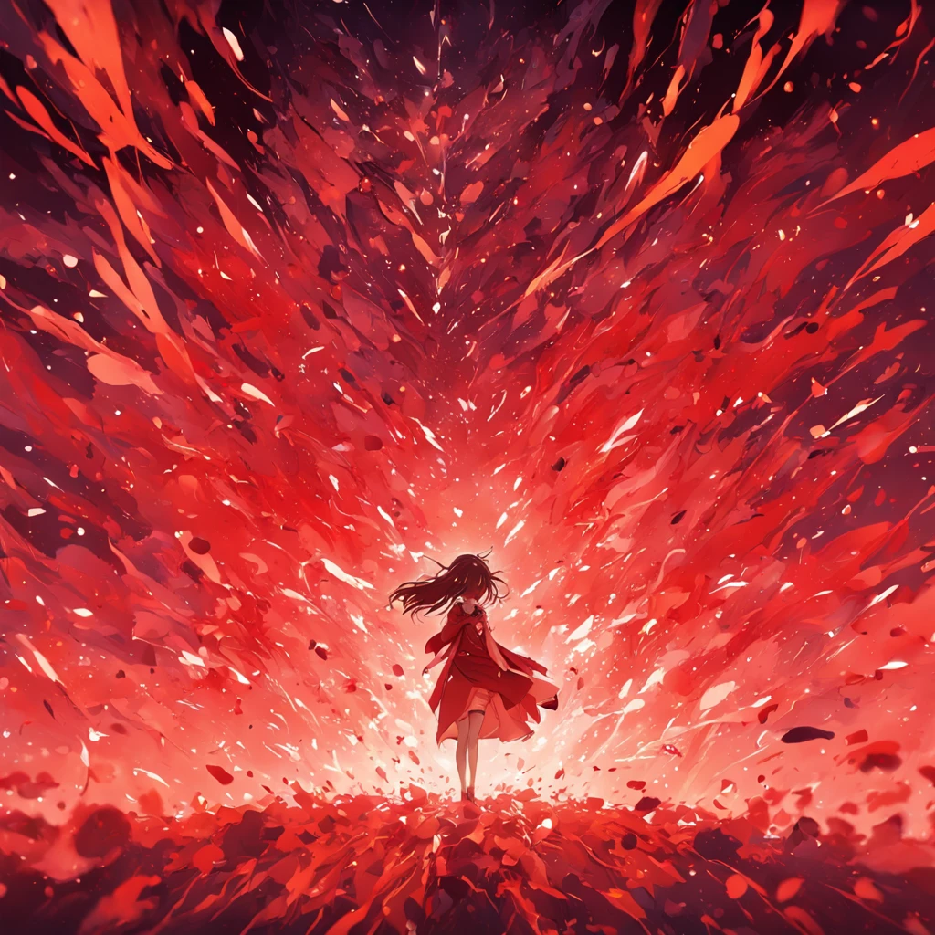 Pure red background with fine particles，No Man