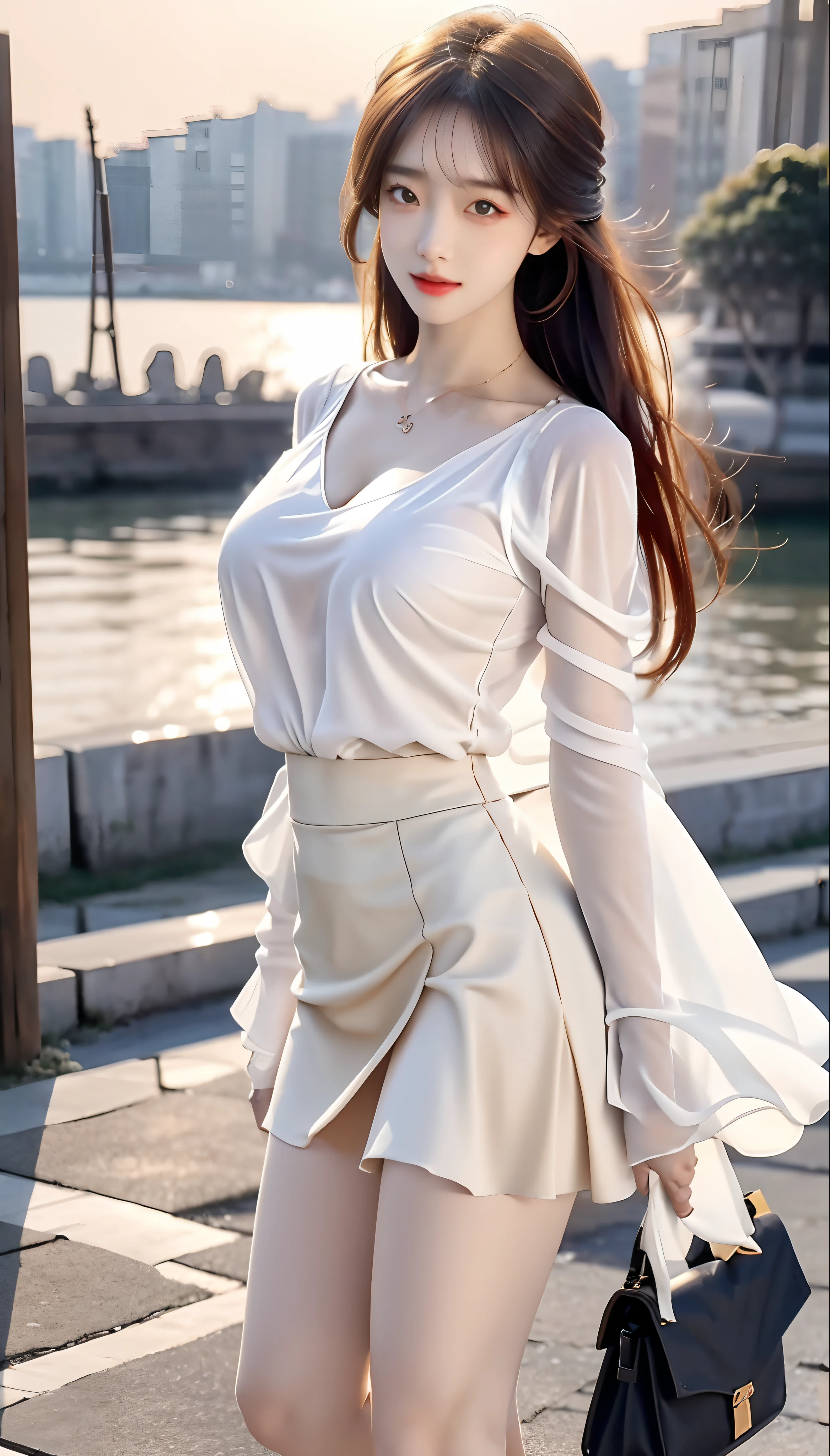 in focus, Full Body Photo (FLS), FHD, 1080P, 2K, 4K, 8K, Mind-bSoft illuminationlowing Details, Unfathomable, Leica camera, Full Length Shot (FLS), cute, Golden Ratio, Soft illumination, absorbing. Super detailed, extremely detailed, beautiful and meticulous girl, 1 girl, (perfect female figure), full body, chiffon shirt, short skirt, long legs, no breasts.