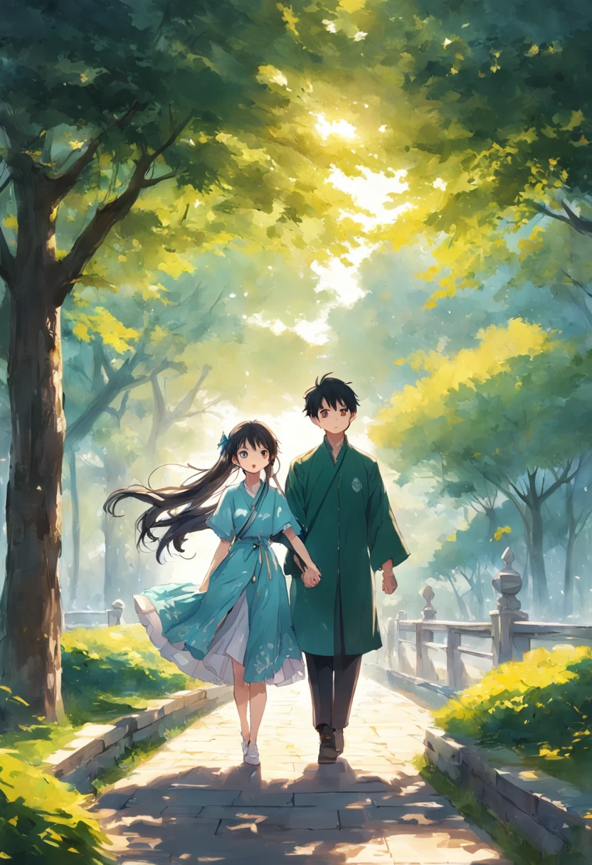 Su Chen and Gu Yixin strolled in the park,The sun shines on the two through the leaves,A gentle breeze ruffles the hair,a young man and a woman